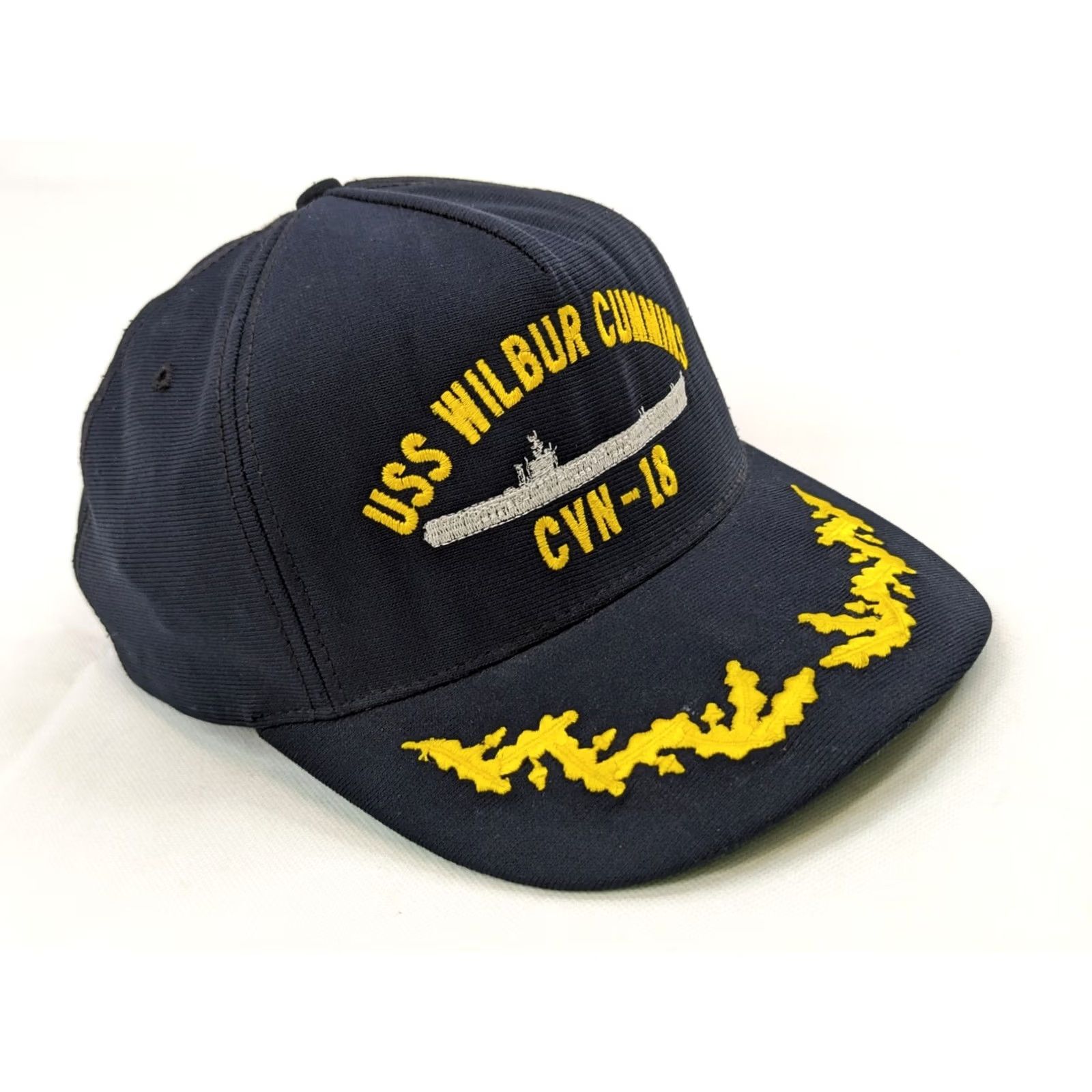 Vintage VINTAGE USA Made Hat Navy Snapback Blue US Navy USS Wilbur Cummins CVN-18 Cap Mens One Size Adjustable Embroidered Military Cap Size ONE SIZE - 4 Thumbnail