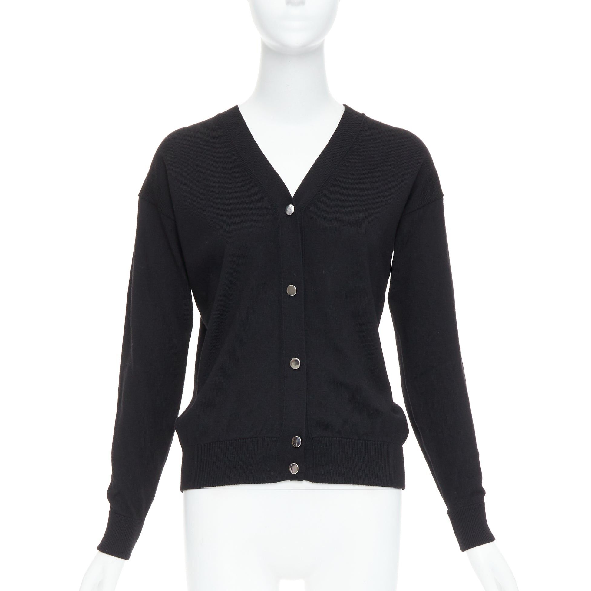 Alexander Wang ALEXANDER WANG black merino wool silk trim sheer back cardigan XS Size XS / US 0-2 / IT 36-38 - 1 Thumbnail