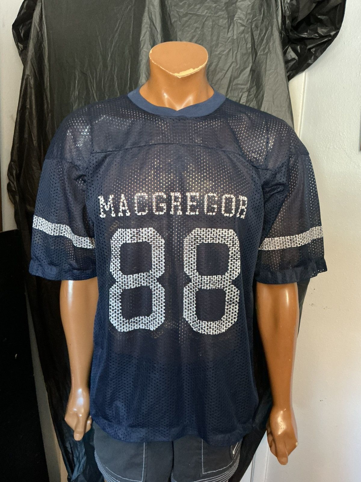 McGregor Vintage Macgregor 88 Navy Blue Striped Mesh Football Jersey Size US M / EU 48-50 / 2 - 8 Thumbnail