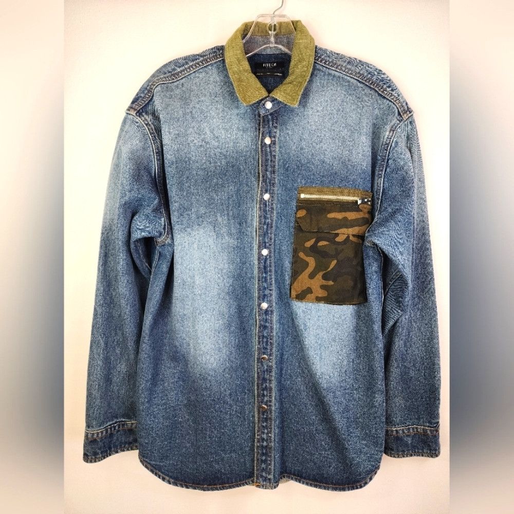Other Five CM Blue Denim Jean Button Front Shacket Camo Shirt Size US S / EU 44-46 / 1 - 4 Thumbnail
