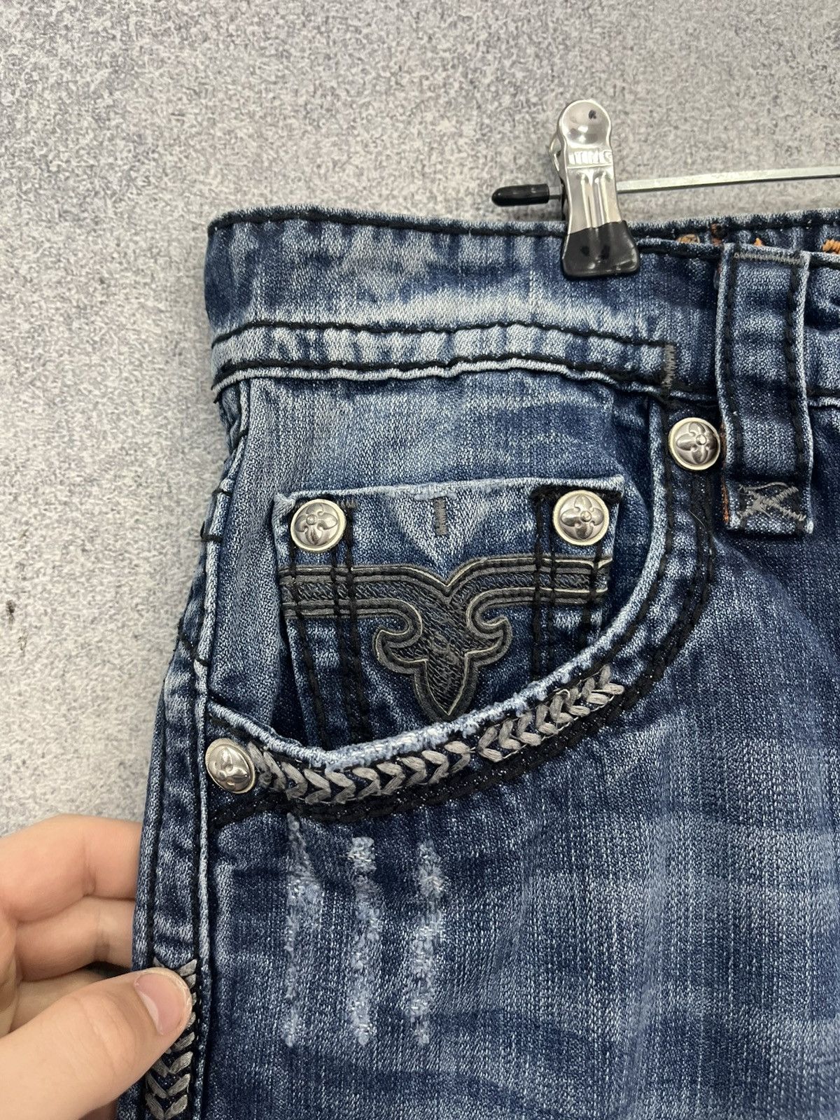 Rock Revival ROCK REVIVAL Hadriel Straight Blue Distressed Jeans Size US 34 / EU 50 - 13 Thumbnail