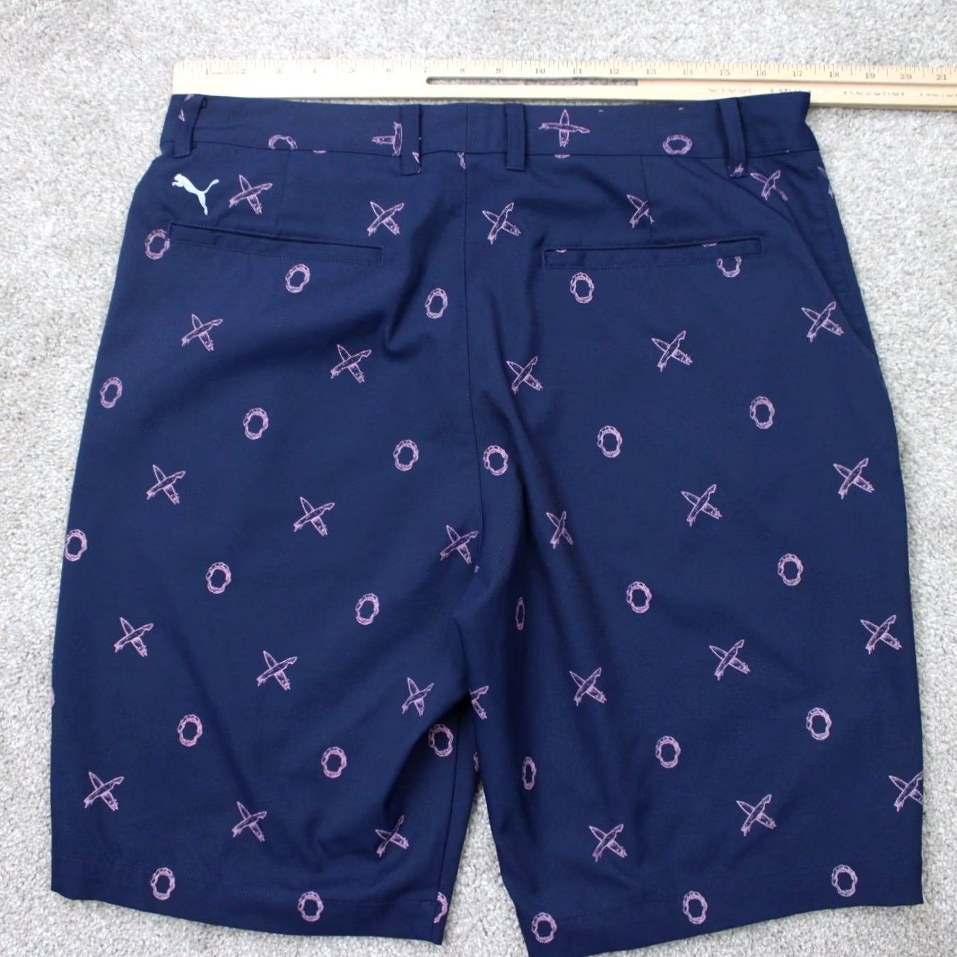 Puma Puma Mens 34 Blue Jaws All Over Print Golf DryCell 11" Flat Front Shorts Size US 34 / EU 50 - 6 Thumbnail