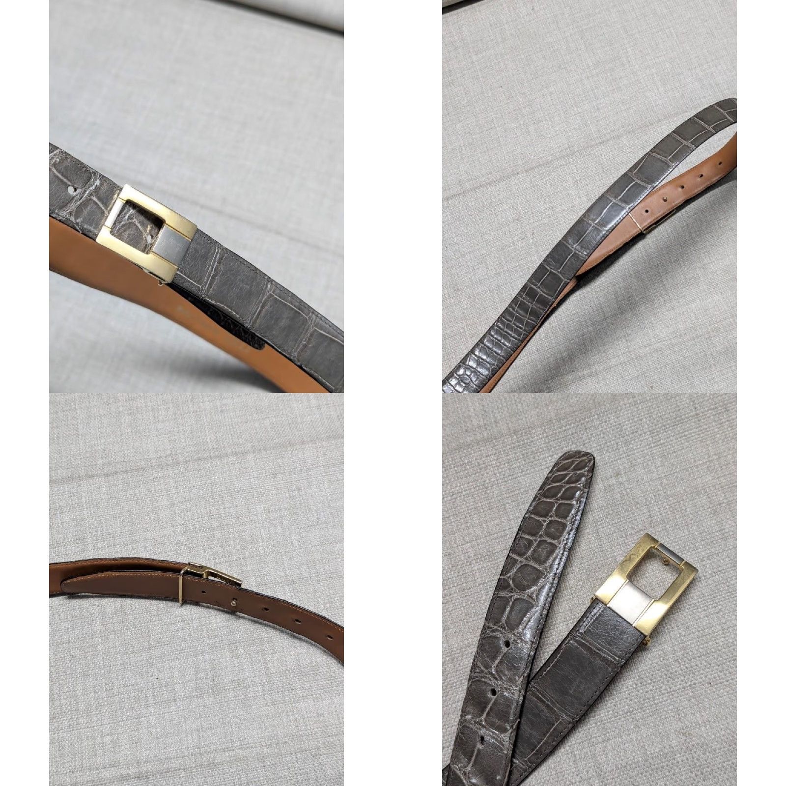Vintage ZILLI belt CROCODILE golden buckle 42 made in FRANCE gray-brown-green Dress Belt Men 41/42 1-1/8" width Size 42 - 9 Thumbnail