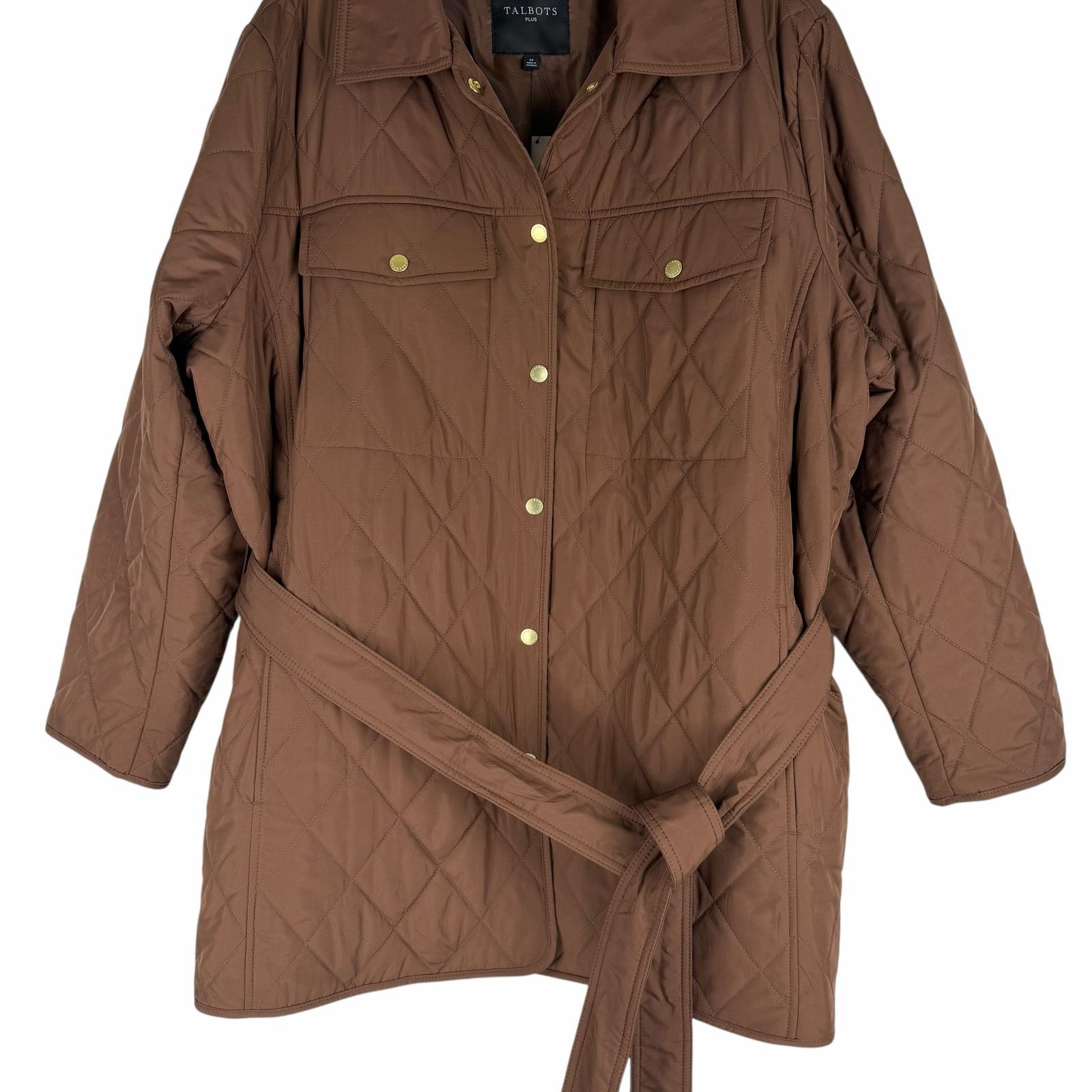 Other Talbots Belted Quilted Snap Button Shirt Jacket Brown 3X Size 3XL / US 20-22 - 6 Thumbnail