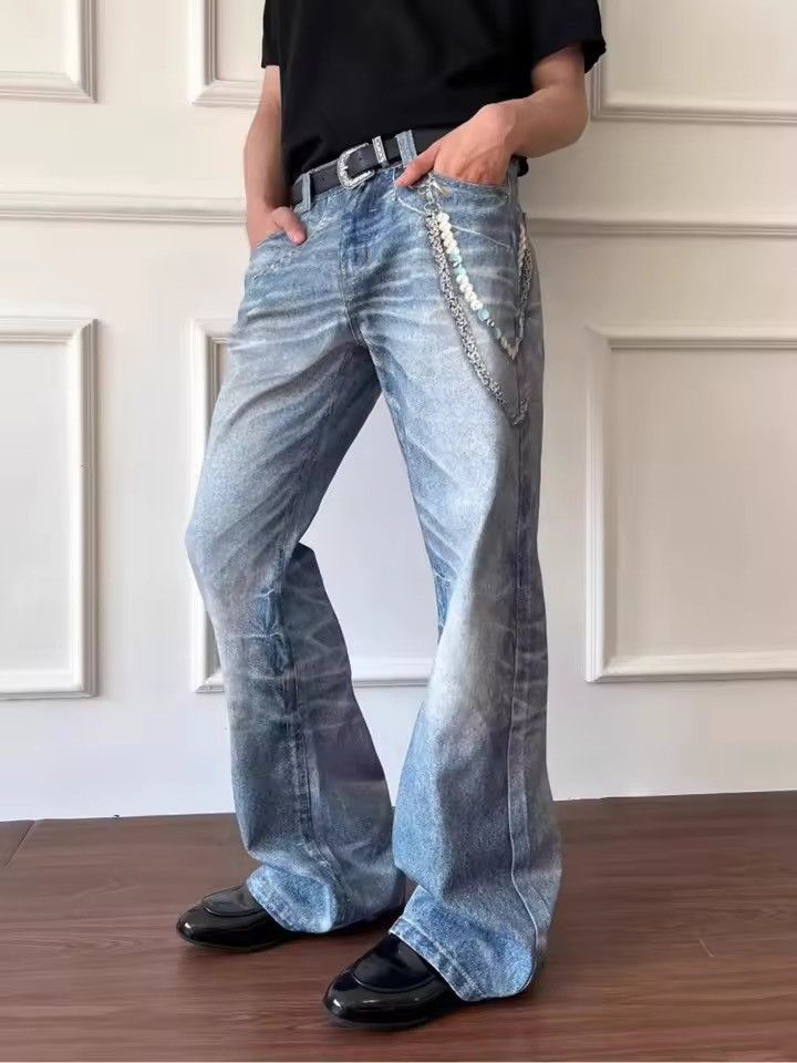 Jean Cyber Y2K Streetwear 3D Printed Washed Blue Size US 29 - 2 Thumbnail