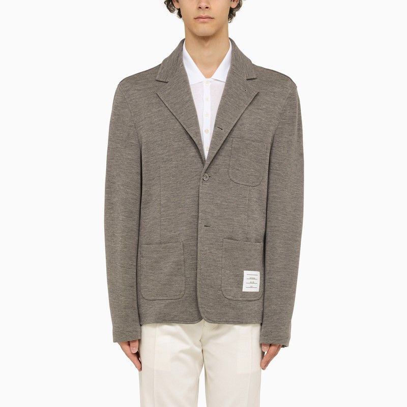 image of Thom Browne Grey Virgin Wool Single-Breasted Jacket, Men's (Size 2XL)