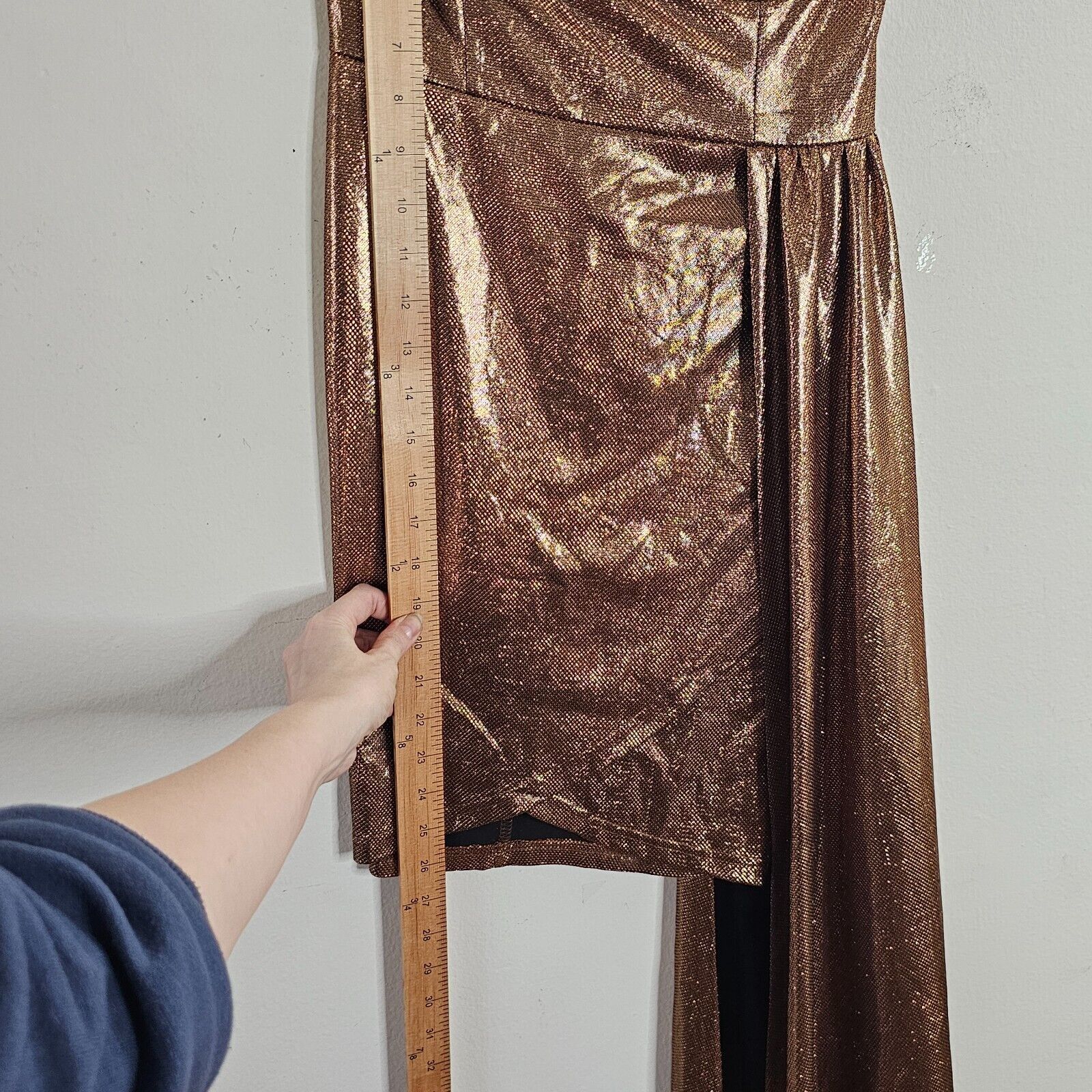 Other Bronze Metallic Sweetheart Sleeveless Bodycon Mini Long Sash Size S / US 4 / IT 40 - 7 Thumbnail