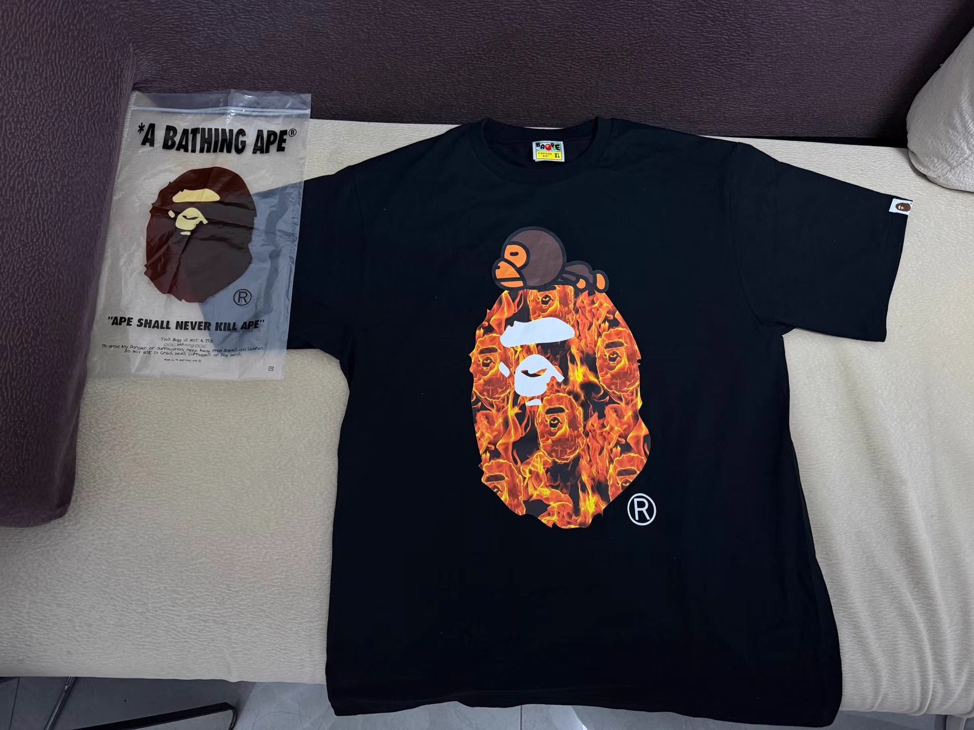 Bape Bape Ape Head Flame Print Short Sleeve Tee Size US XL / EU 56 / 4 - 1 Thumbnail