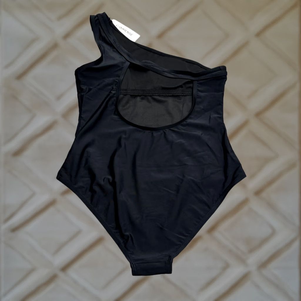 Vintage Commense One Shoulder Cut-Out Backless Swimwear One Piece Large Black Bodysuit Size L / US 10 / IT 46 - 1 Thumbnail