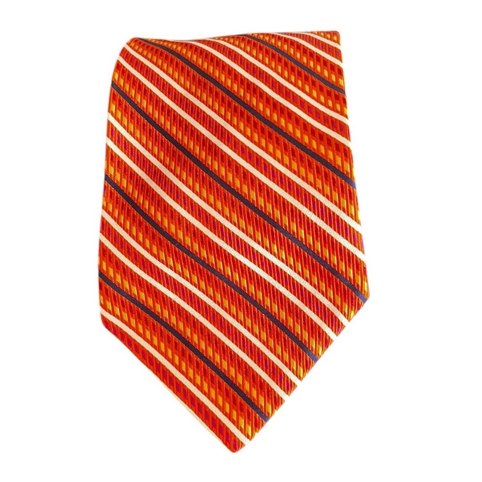Tommy Hilfiger Tommy Hilfiger Men's Neck Tie Orange Navy White Stripes Size ONE SIZE - 1 Thumbnail