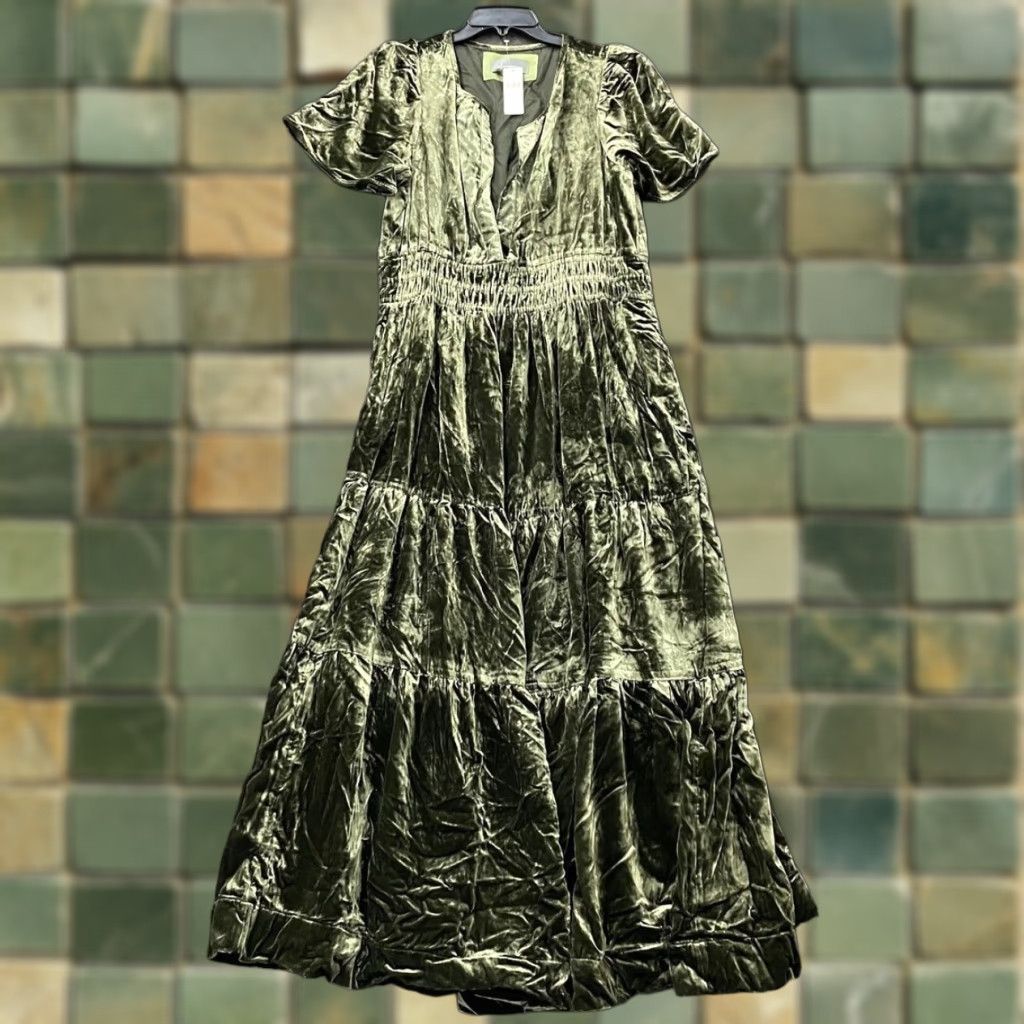 anthropologie long green dress Anthropologie Green & White Size XXSP Dress – Swap Boutique