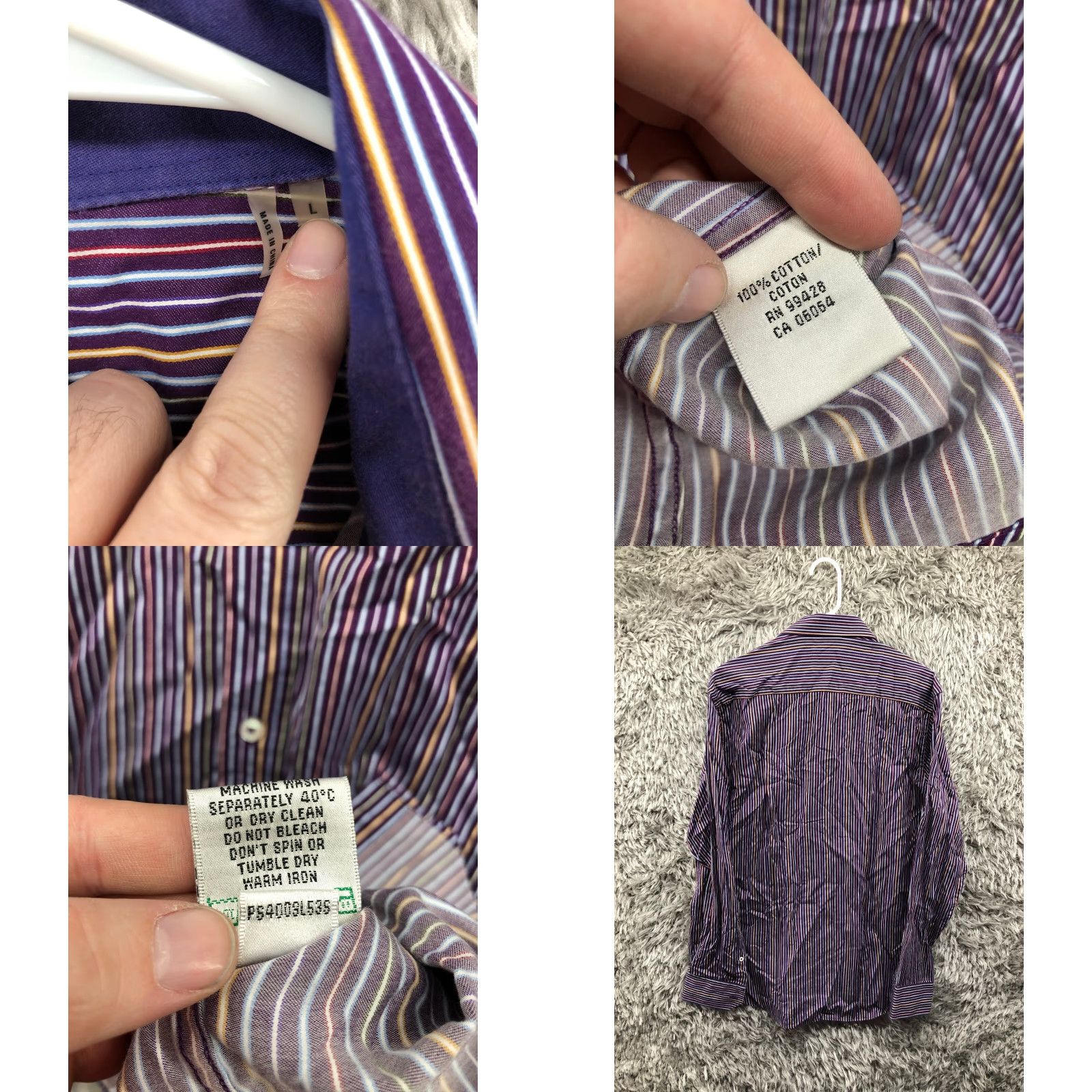 BUGATCHI Bugatchi Uomo Shirt L Mens Purple Striped Long Sleeve Spread Collar Shirt Size US L / EU 52-54 / 3 - 8 Thumbnail