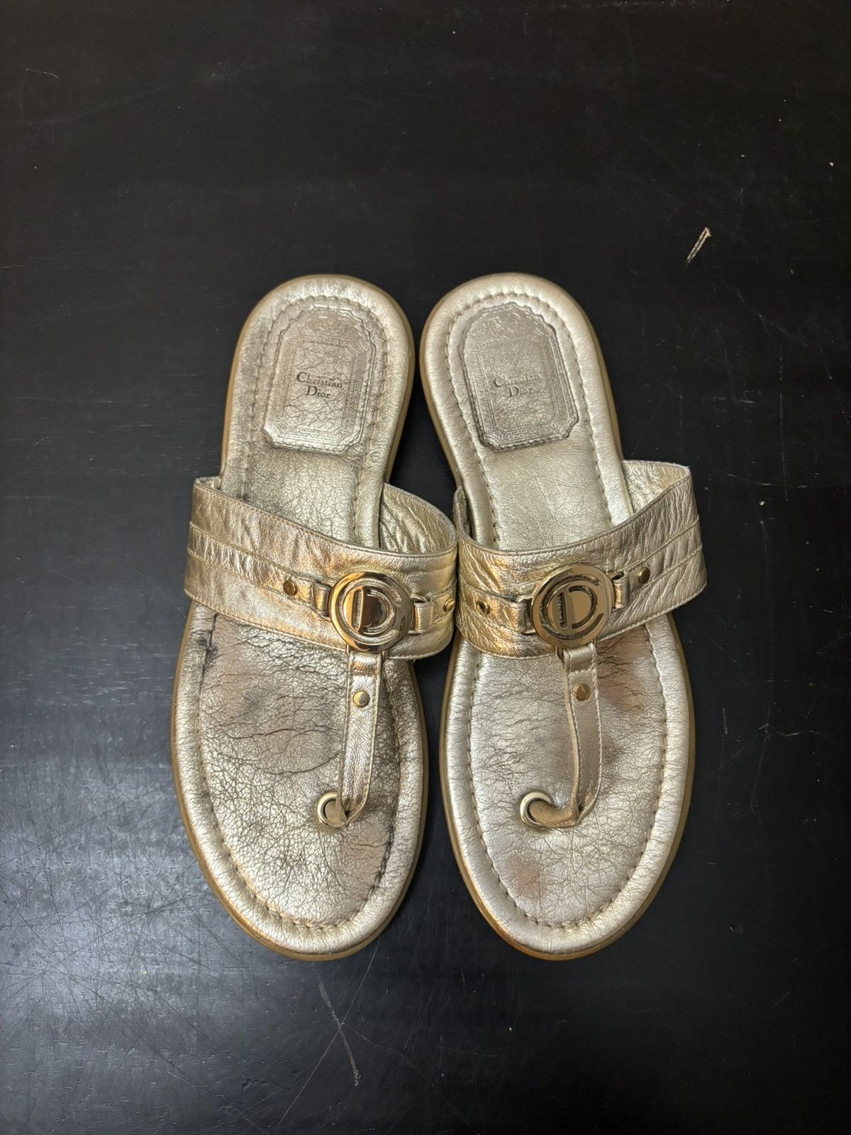 Dior Christian Dior CD Logo Strap Sandals Metallic Gold Size US 7 / IT 37 - 2 Thumbnail