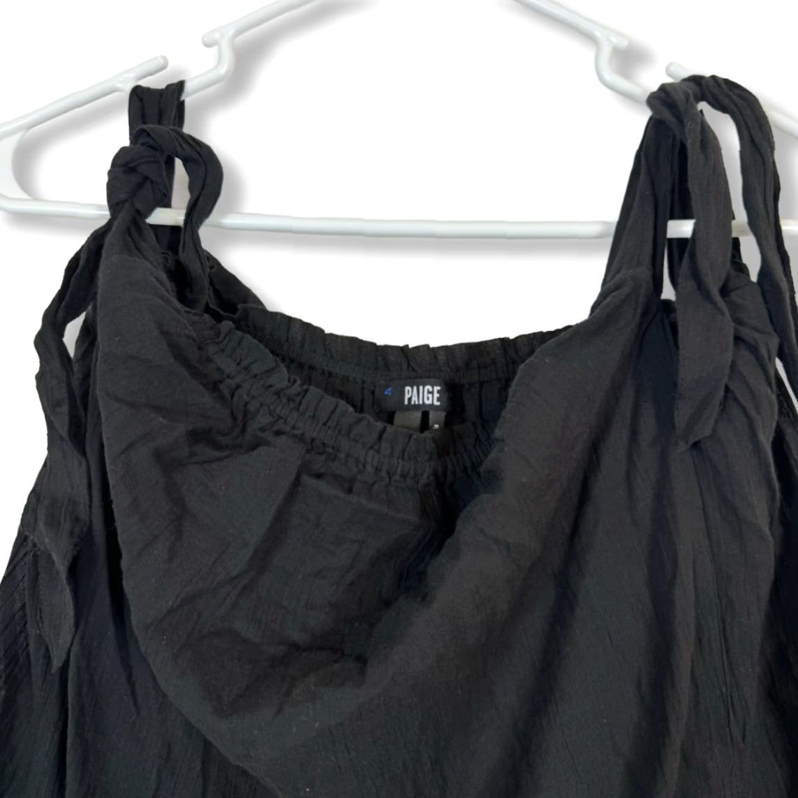 Paige Paige Blouse Women’s M Knotted Shoulder Elastic Neck Black Cotton Top W278 Size M / US 6-8 / IT 42-44 - 3 Thumbnail