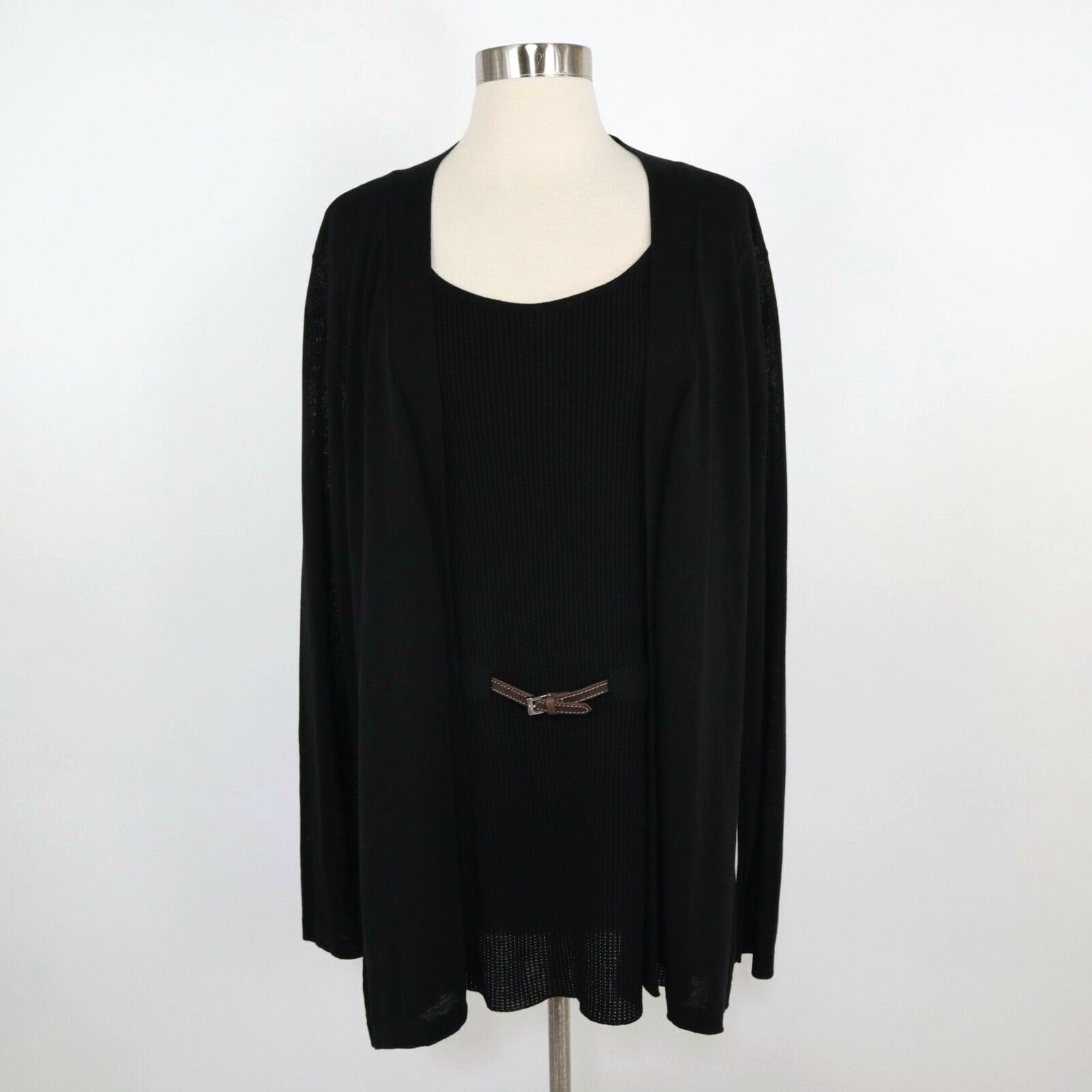 image of Vintage Rani Arabella Cardigan Pullover All-In-One Womens 2Xl Black Belted Cotton in White