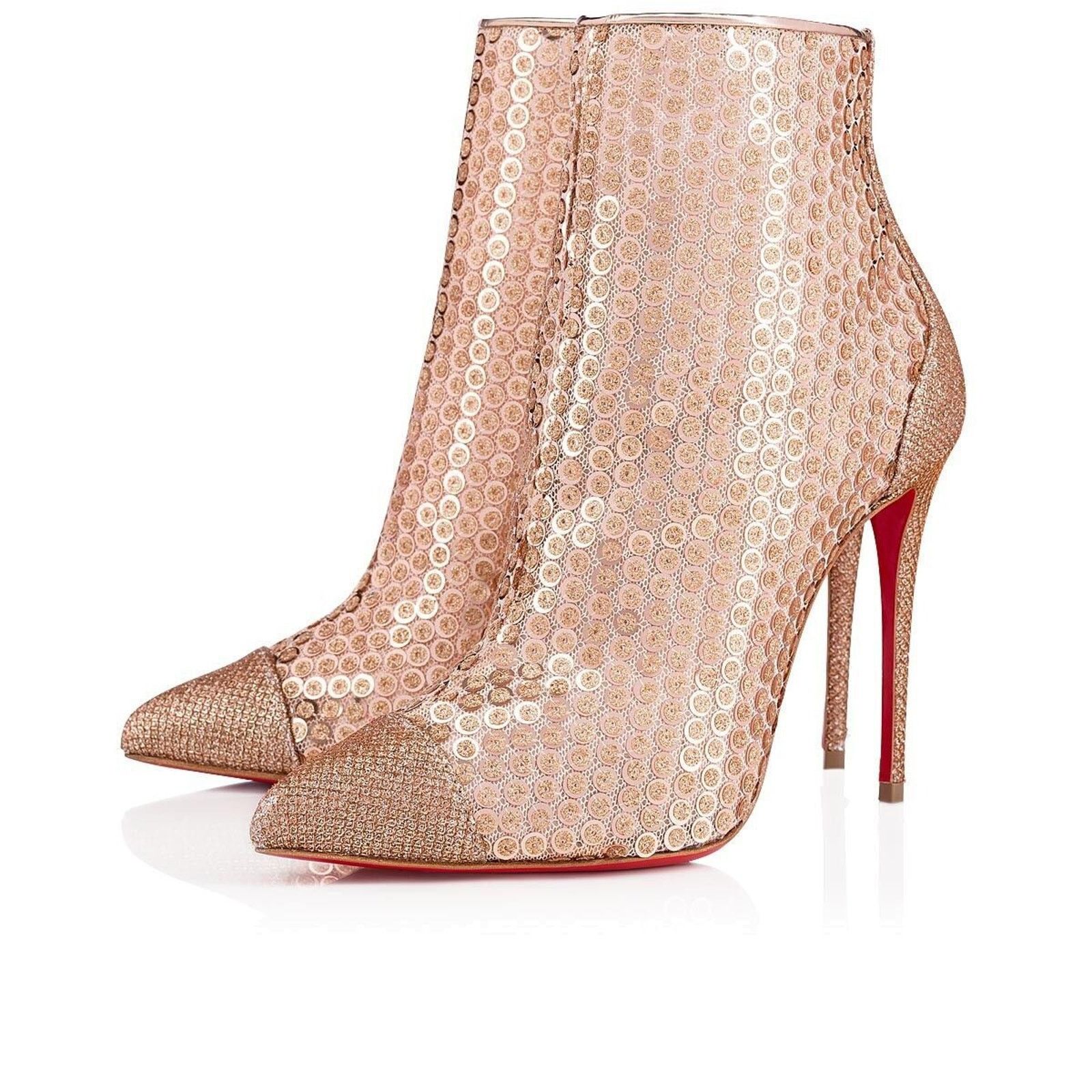 Christian Louboutin Gipsybootie SPC 100 Nude Glitter Mesh Heel Boot Bootie 38.5 Size US 8.5 / IT 38.5 - 1 Thumbnail