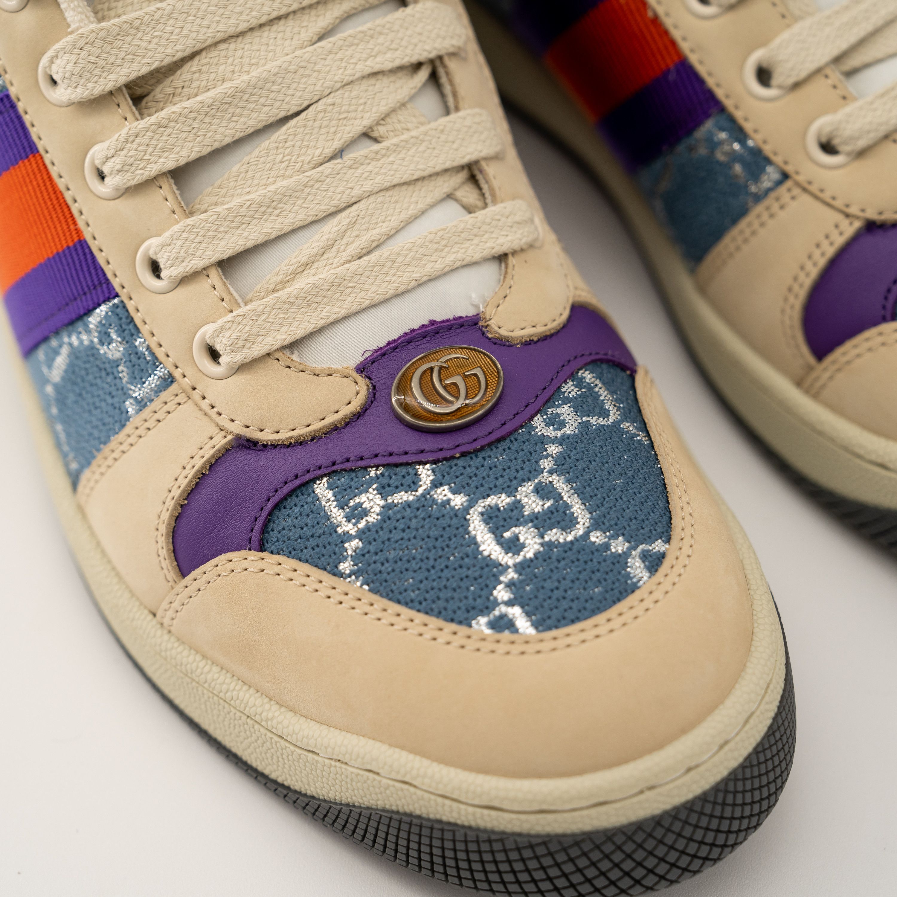 Gucci 41.5eu Gucci Screener Enamel Aged Sneakers Beige Blue Red Size US 11.5 / IT 41.5 - 7 Thumbnail
