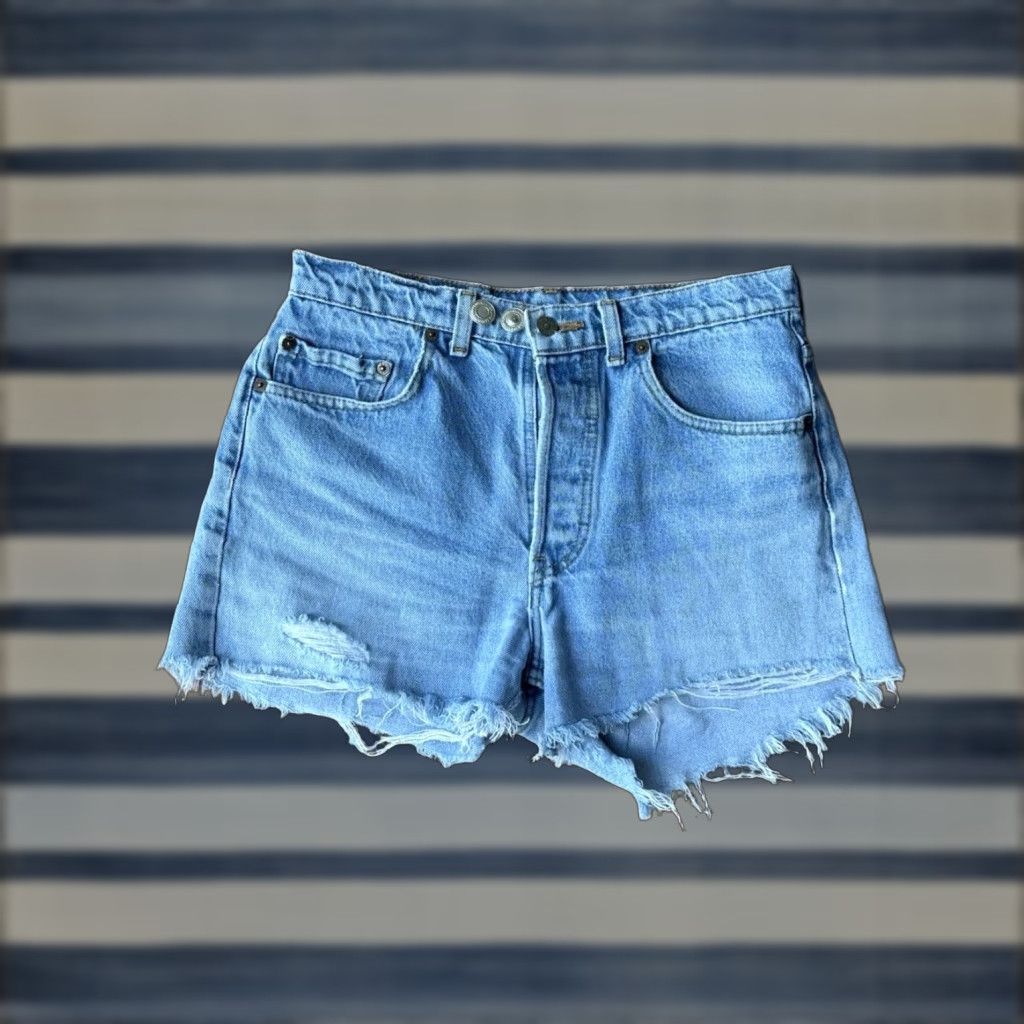 Levi's VINTAGE Levi's 501 Premium Cut Offs Shorts Womens 30 Blue Button Fly Distressed Bermuda Jeans Boys? Size 24" / US 00 / IT 34 - 1 Thumbnail