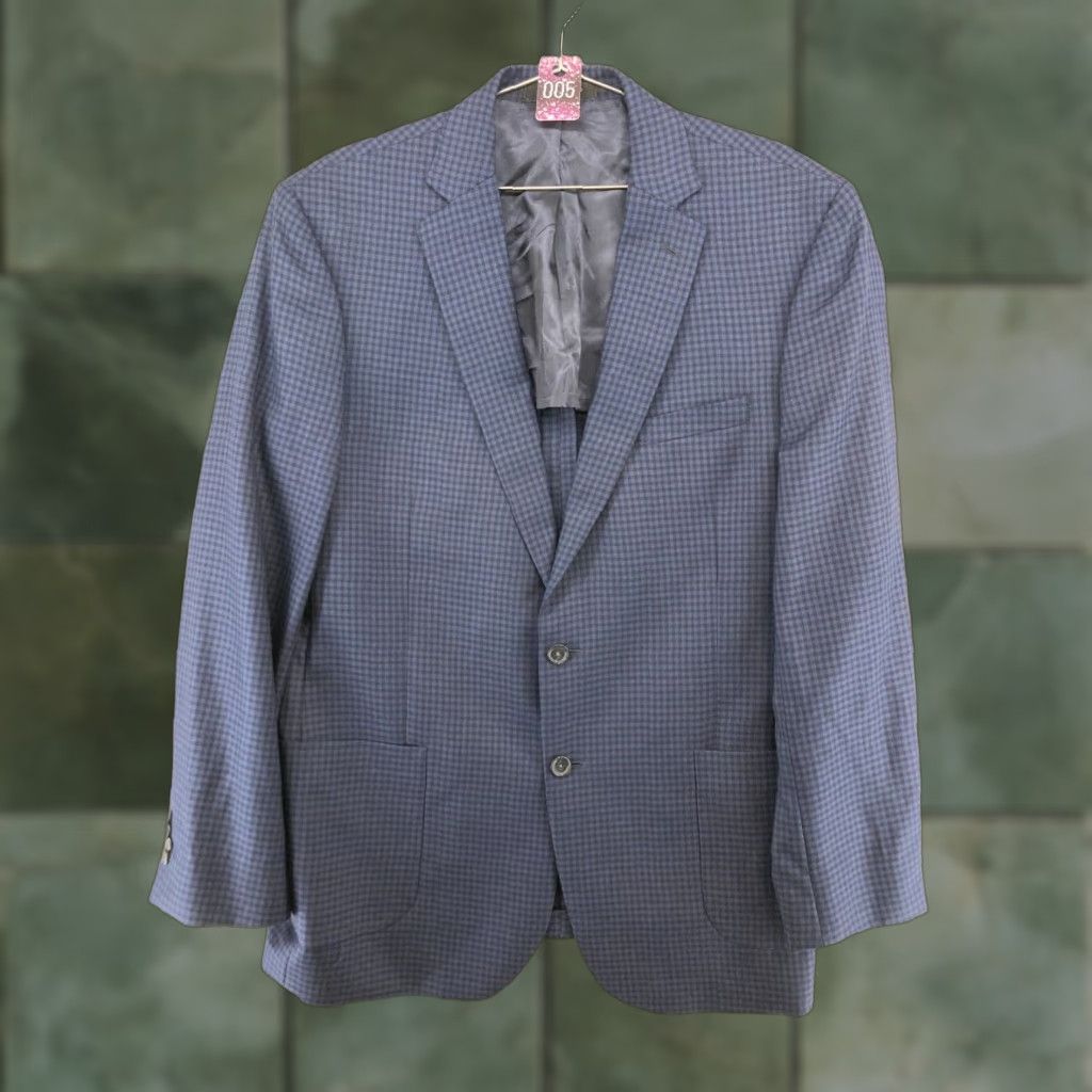 Jos. A. Bank Jos. A. Bank Classic Suit Jacket 44L Blue Check Wool Blend Two-Button Long Sleeve Mens Size 44R - 1 Thumbnail