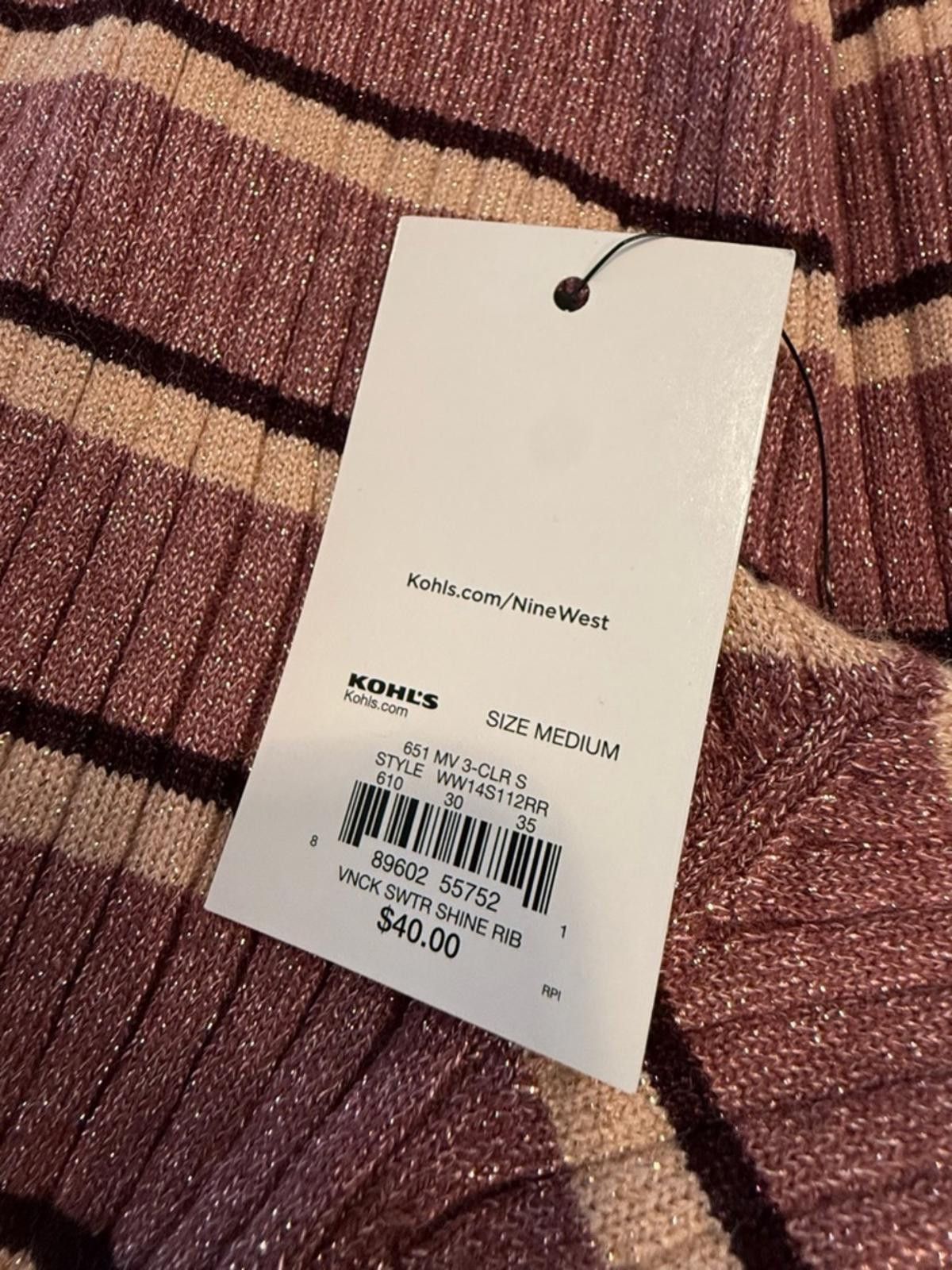 Nine West Nine West metallic stripe V neck sweater pink brown tan SZ M Size M / US 6-8 / IT 42-44 - 6 Thumbnail