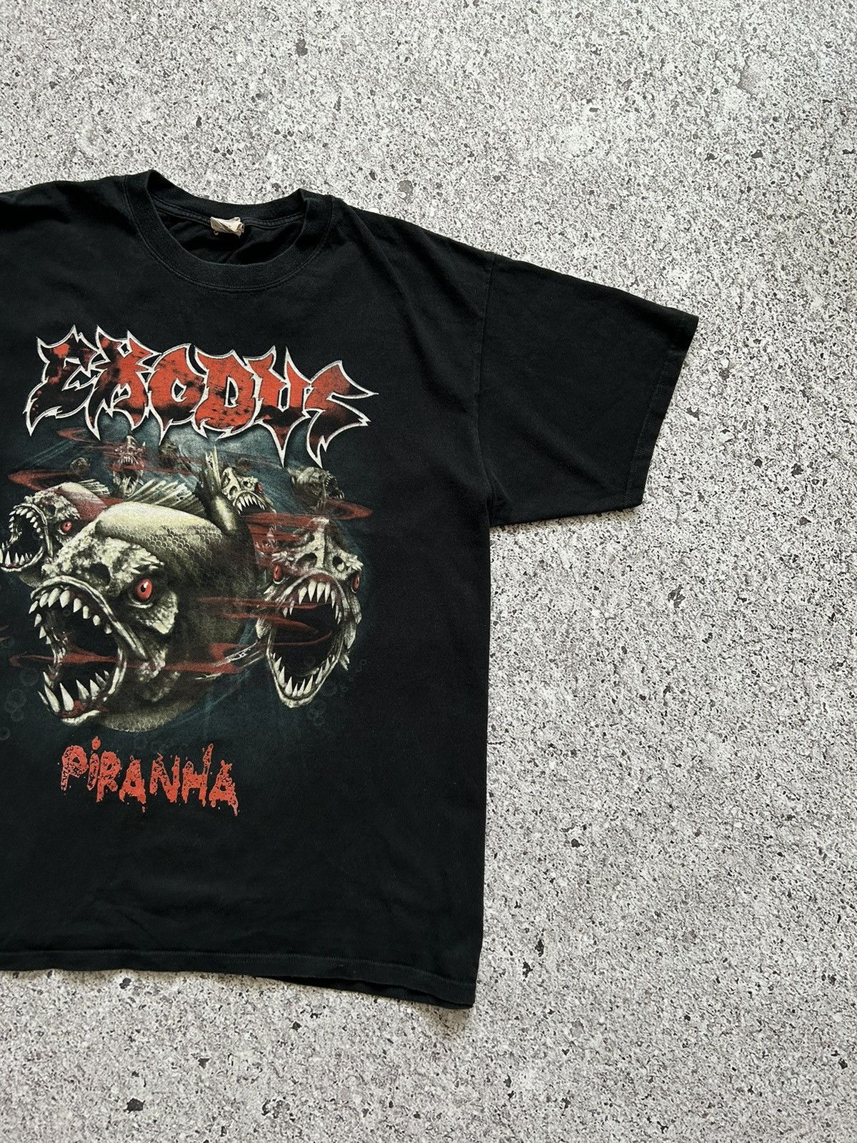 Band Tees × Exodus Exodus Piranha 2000’s rock band black T-shirt Size US XL / EU 56 / 4 - 4 Thumbnail