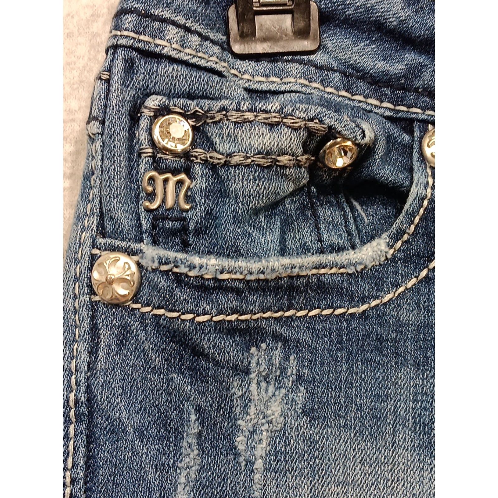 Miss Me Miss Me Jeans Women's Bootcut Denim 28x31 Blue Distressed Low Rise Embroidered Rhinestone Studded 5-Pocket JW5367B3 Womens Jeans Size 28" / US 6 / IT 42 - 4 Thumbnail