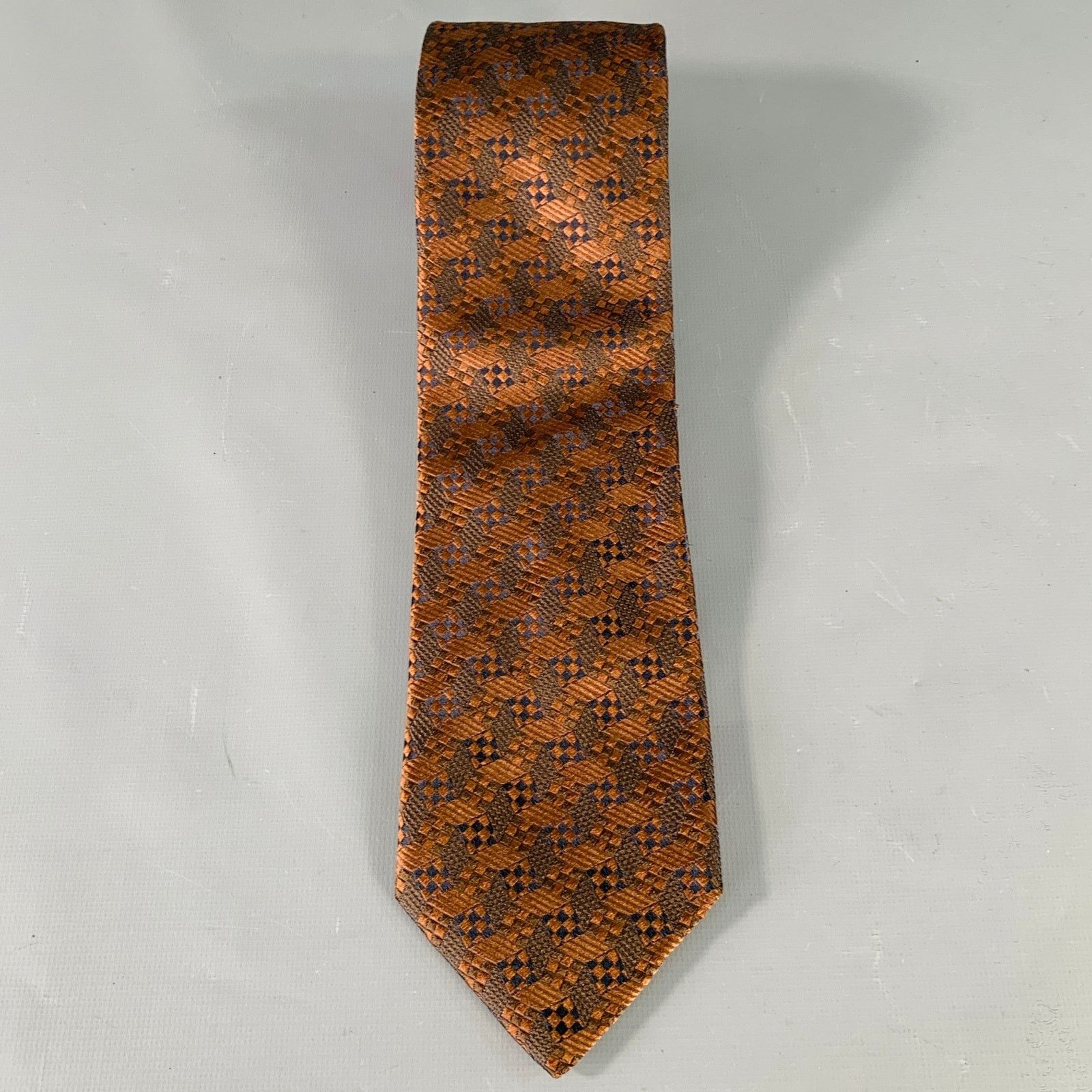 Versace GIANNI VERSACE Brown Black Geometric Jacquard Silk Tie Size ONE SIZE - 3 Thumbnail