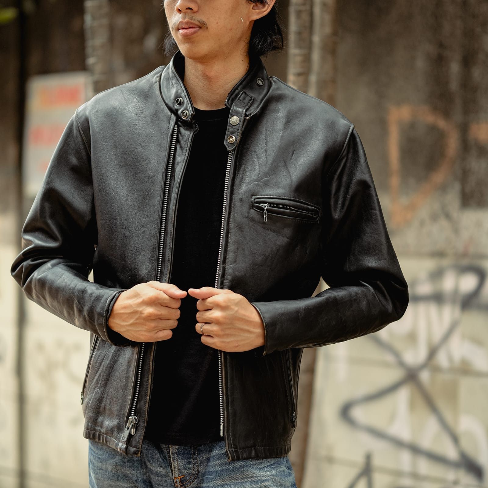 image of Schott Perfecto 641 Single Rider Steerhide Jacket Original in Black, Men's (Size Small)