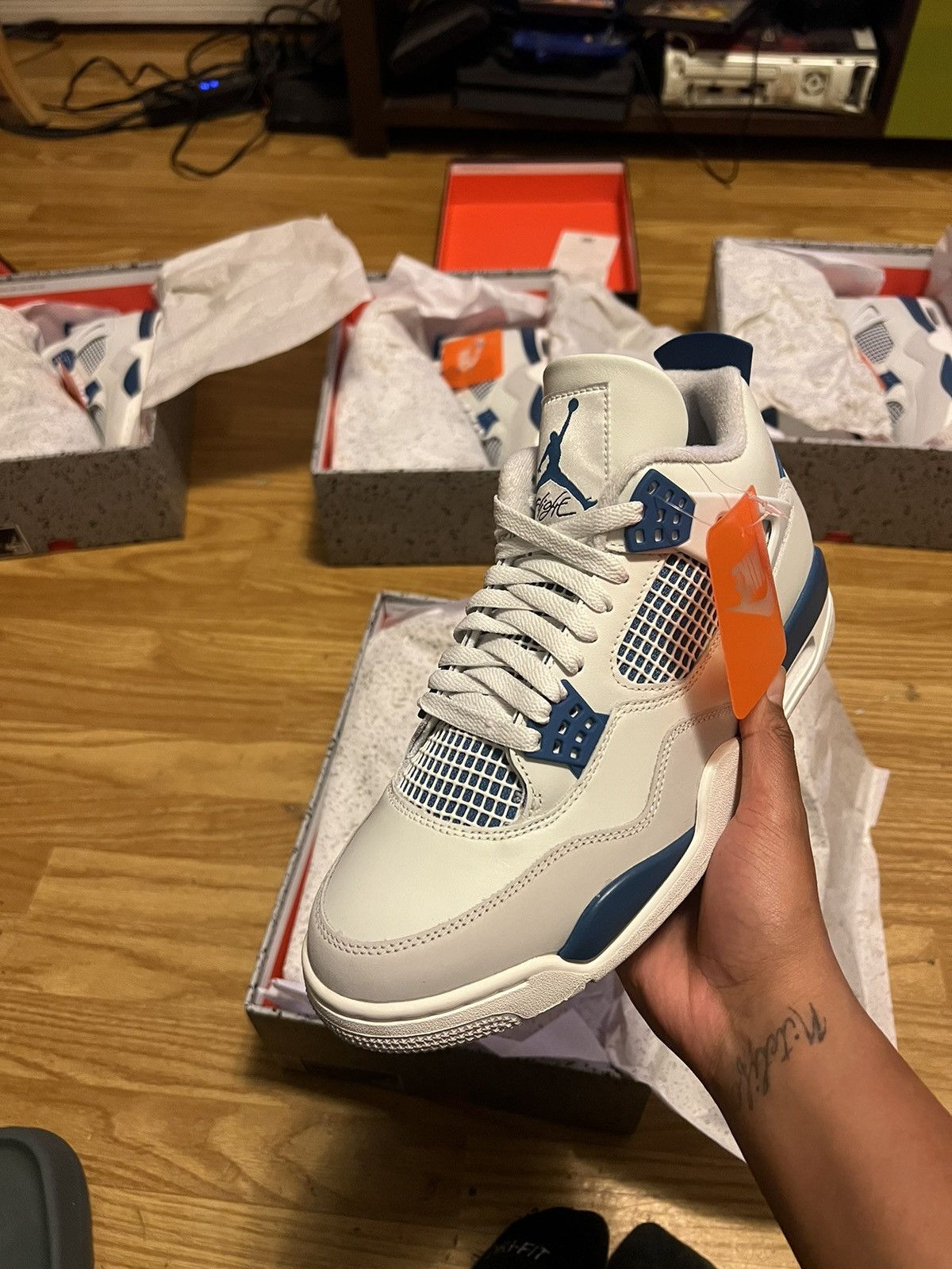 image of Jordan Nike Air Jordan 4 Military Blue 2024 Shoes in White, Men's (Size 9)