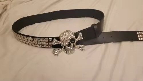 Japanese Brand 115 cm Trendy Gothic Punk Costume Rivet Skulls Buckle Belt Size 36 - 8 Thumbnail