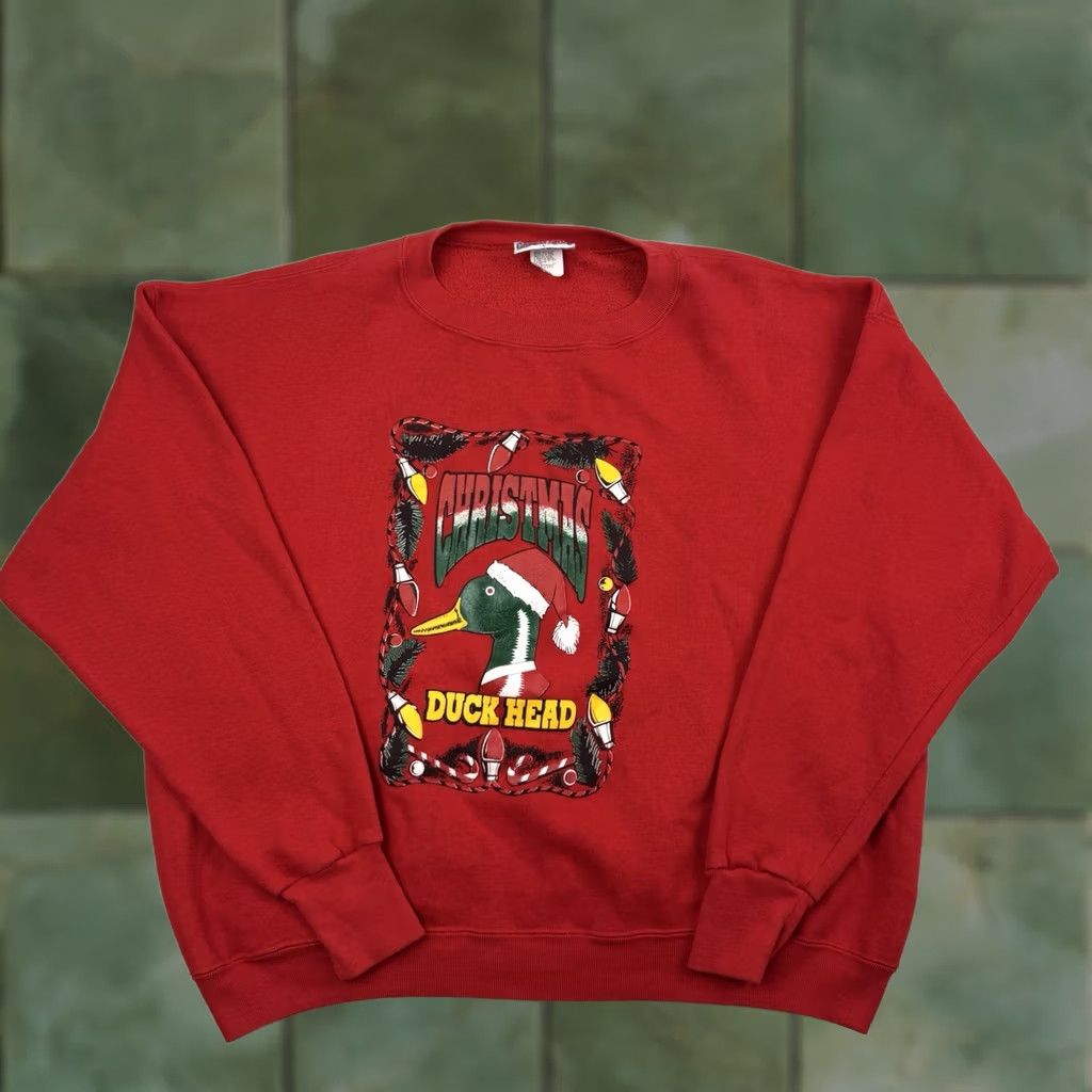 Vintage VINTAGE Duck Head Christmas Sweatshirt Adult Large Red 80s Holiday Crewneck Mens Size US L / EU 52-54 / 3 - 1 Thumbnail