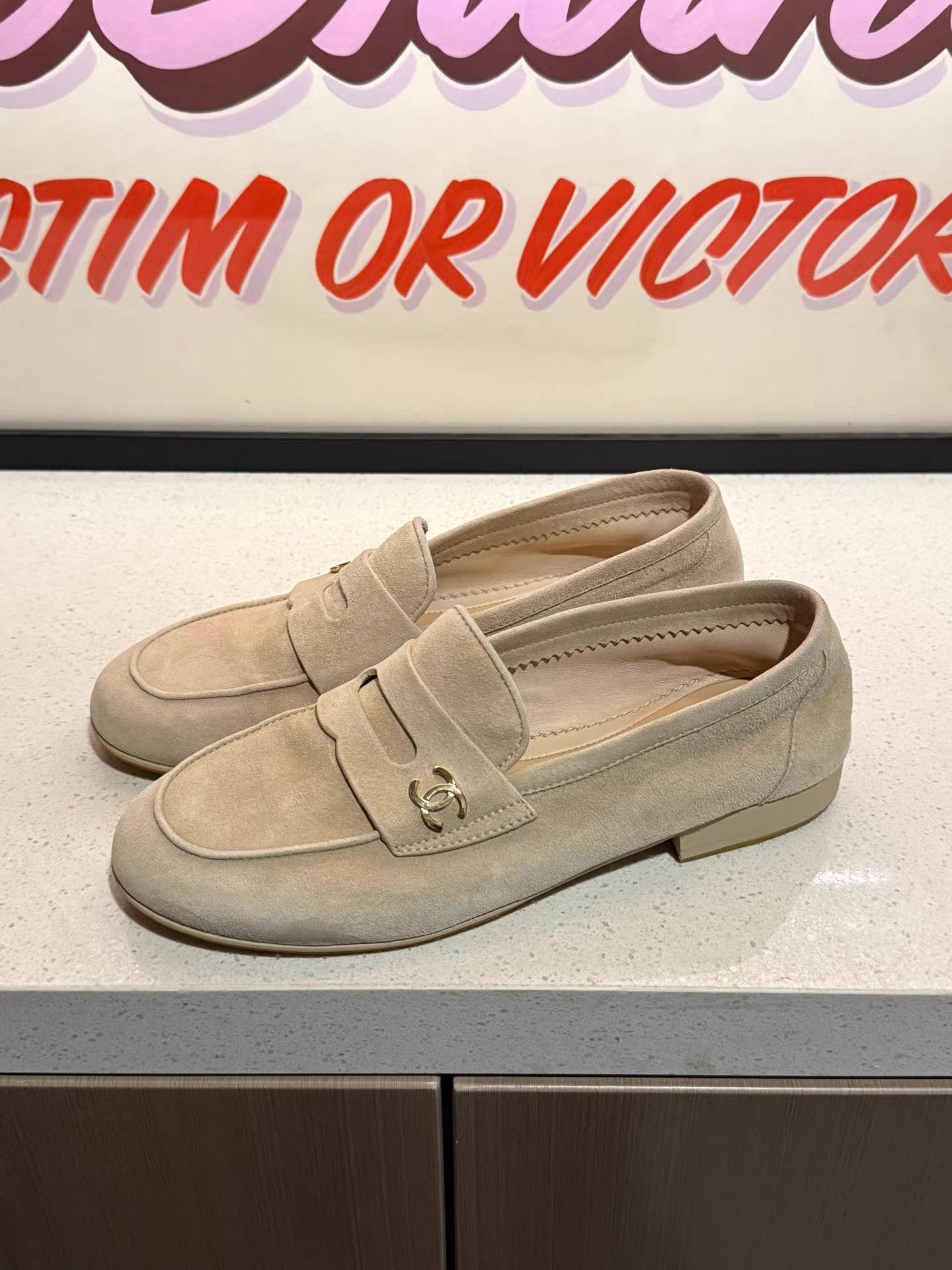Chanel Chanel Beige Suede Loafers Ｑ20 Size US 6 / IT 36 - 1 Thumbnail