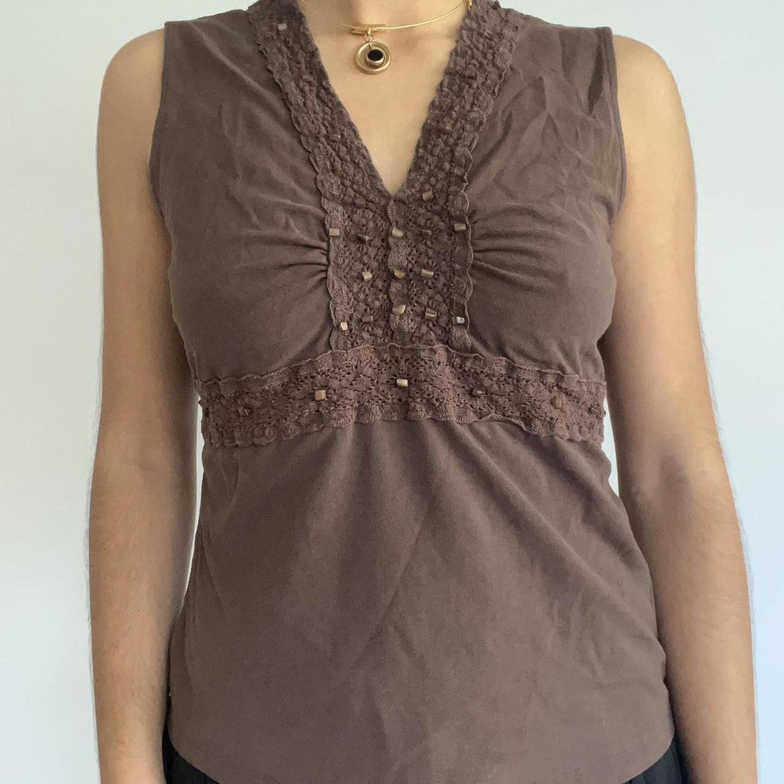Other Brown beaded lace trim top #y2kfashion Size L / US 10 / IT 46 - 4 Thumbnail