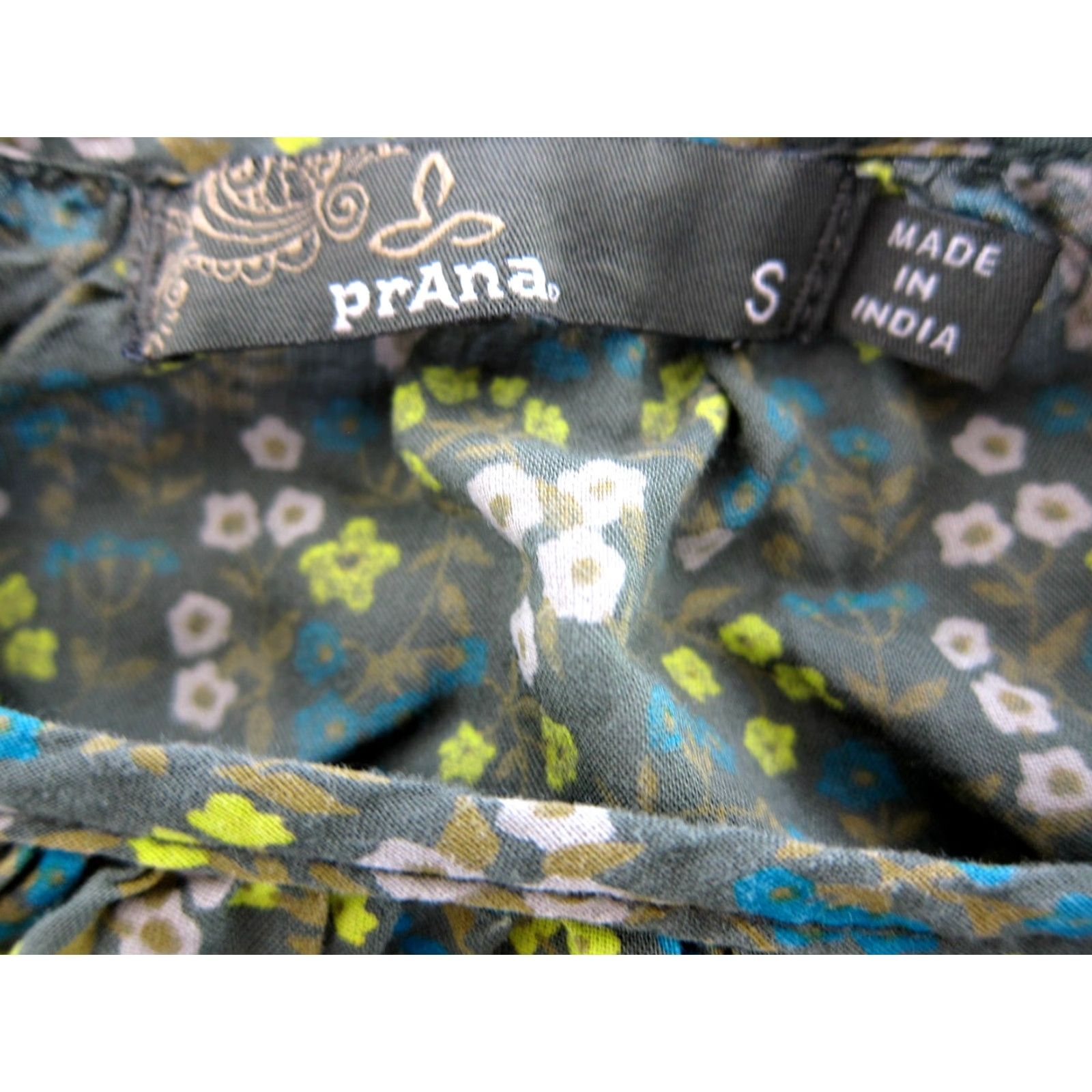 Prana PrAna Lenzing Modal Green Blue Yellow Floral Motif Off Shoulder Peasant Blouse S Size S / US 4 / IT 40 - 4 Thumbnail