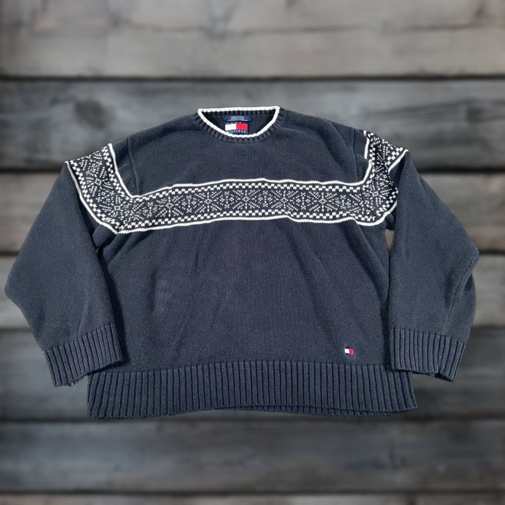 Tommy Hilfiger VINTAGE Tommy Hilfiger Sweater Shirt XL Black Geometric Pattern Heavyweight 90s Casual Crew Neck Fair Isle Knit Pullover Mens Size US XL / EU 56 / 4 - 1 Thumbnail