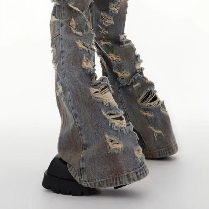 Jean Y2K Flare Ripped Stacked Jeans Size US 29 - 2 Thumbnail
