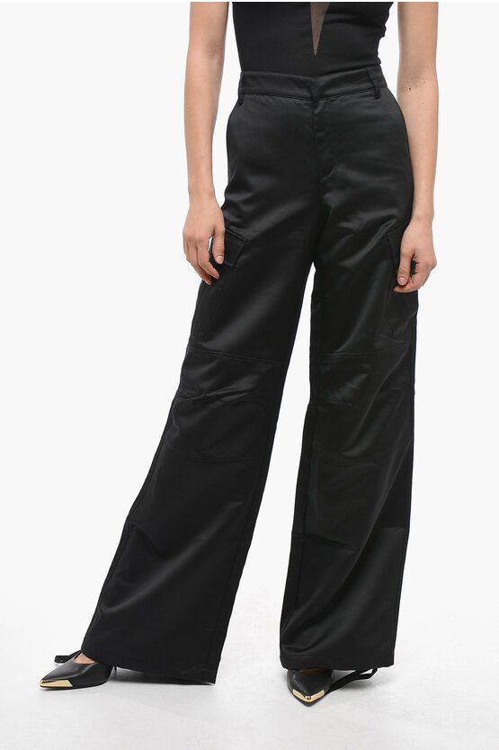 image of The Andamane Satin Cargo Pants With High Waist in Black, Women's (Size 26)