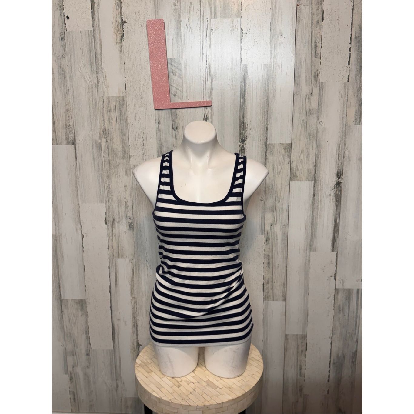 Old Navy Old Navy Perfect Tank Top | Navy & White Striped Stretch Ribbed Tank – Size Large Size L / US 10 / IT 46 - 2 Thumbnail