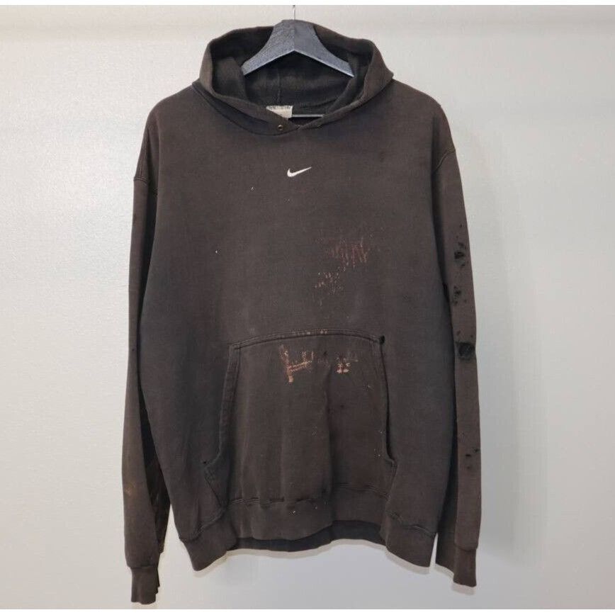 VTG 90s Nike Hoodie Black Center Swoosh Pullover White Tag L