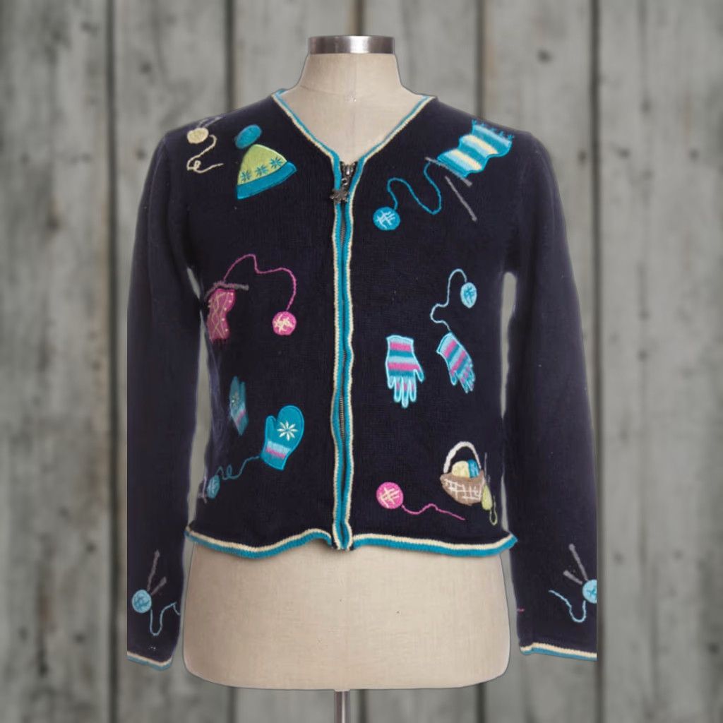 Vintage VINTAGE Christopher Banks Blue Ugly Christmas Cardigan Cardigan S Blue Christmas 35038 Womens Mens XL Plus Cardigan Size S / US 4 / IT 40 - 1 Preview
