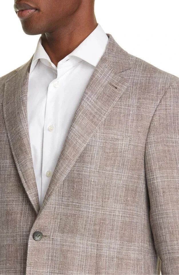 Canali Kei Plaid Linen Wool Sport Coat 54 EU 44 US Long - Main Image