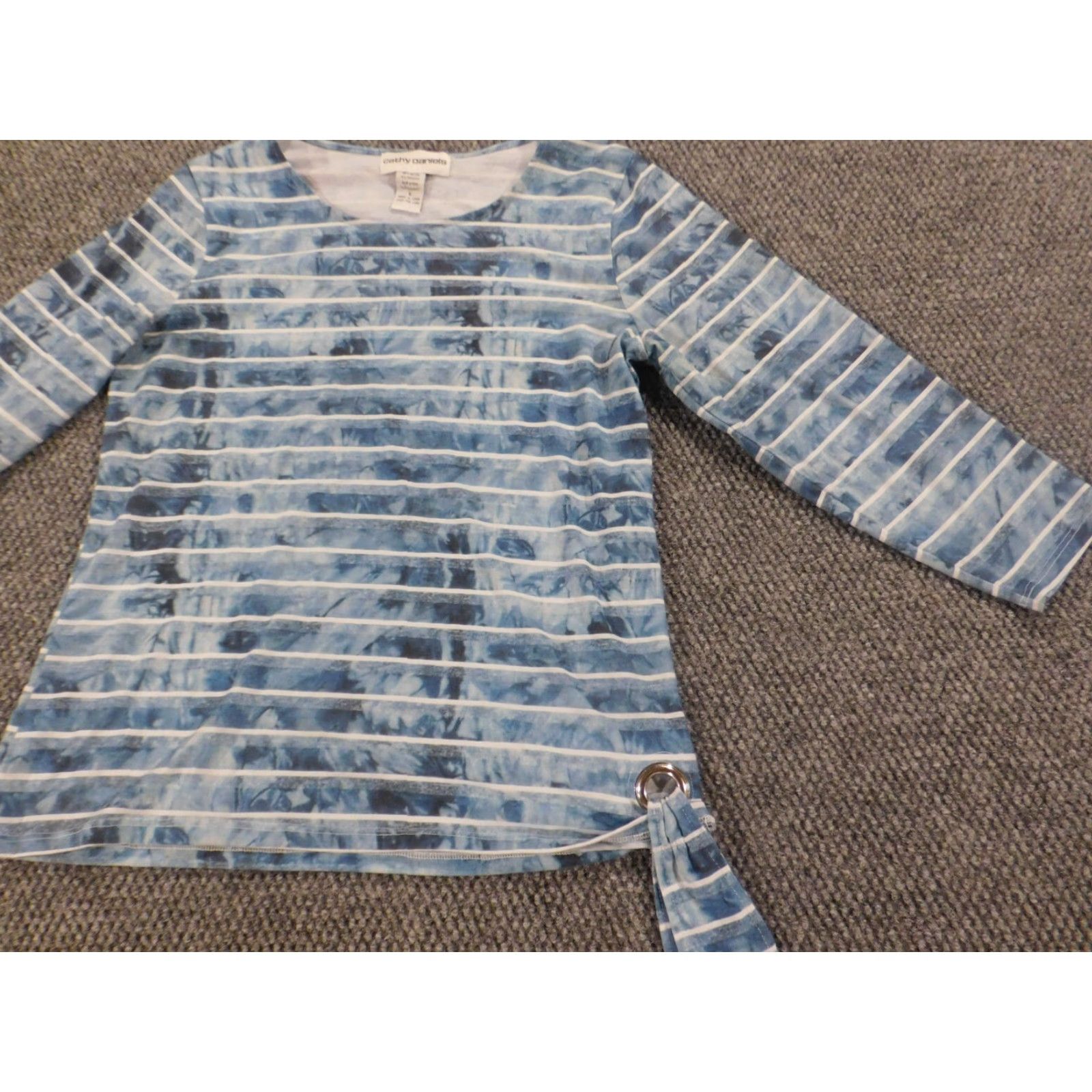 Vintage Cathy Daniels Womens Blouse S Blue Striped Pullover Casual Long Sleeve Button Collared Rayon Spandex Breathable Stretch Regular Top Shirt Size S / US 4 / IT 40 - 4 Thumbnail