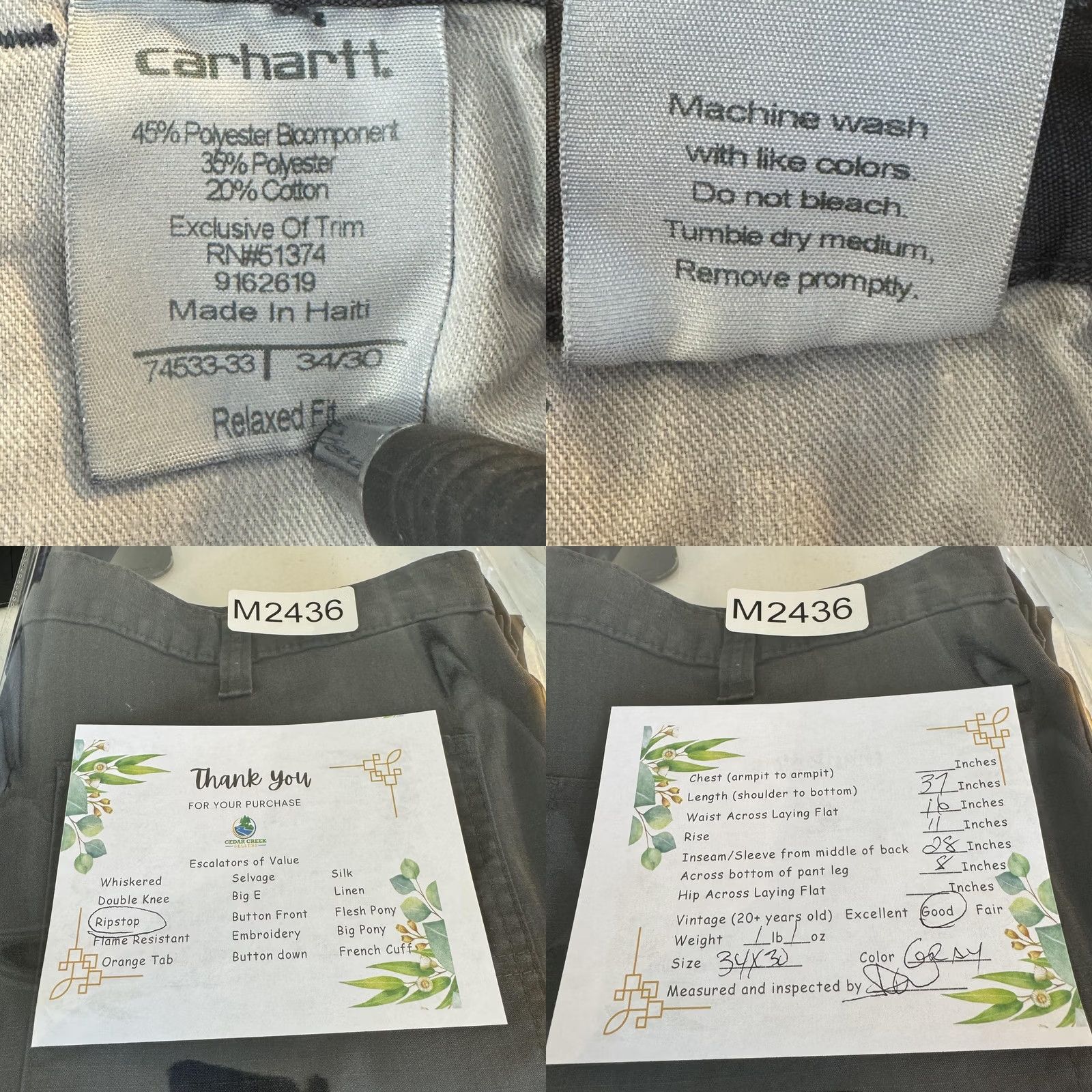 Carhartt Carhartt Mens 34x30 Gray Ripstop Relaxed Fit Workwear Cargo Pants Size US 34 / EU 50 - 8 Thumbnail