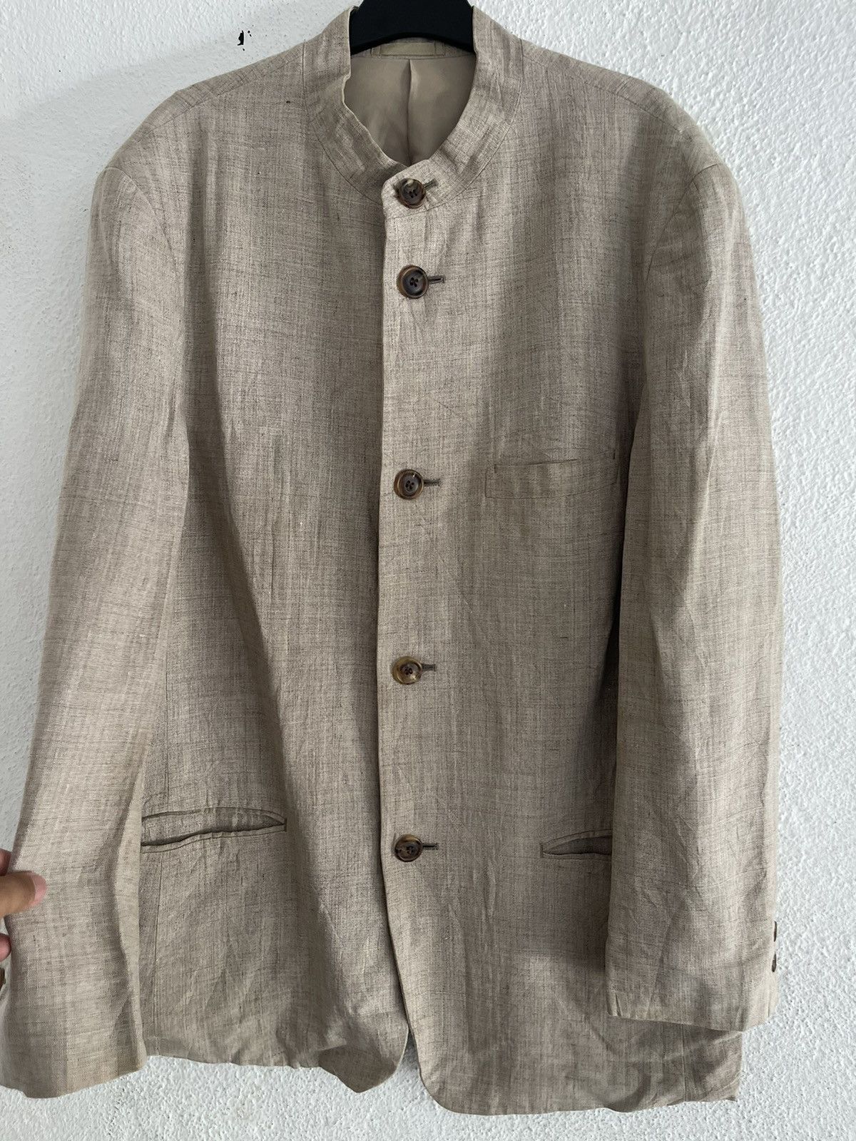Issey Miyake Issey Miyake Linen Jacket Mandarin Collar 3 Pocket Size US M / EU 48-50 / 2 - 2 Thumbnail