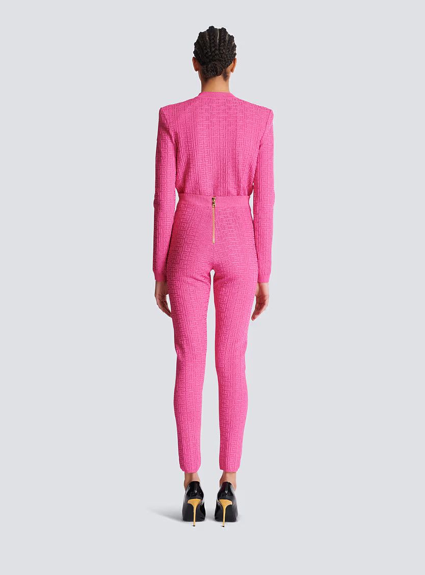 Balmain o1s1wg110725 Knit Leggings With Monogram in Pink Size 27" / US 4 / IT 40 - 7 Thumbnail