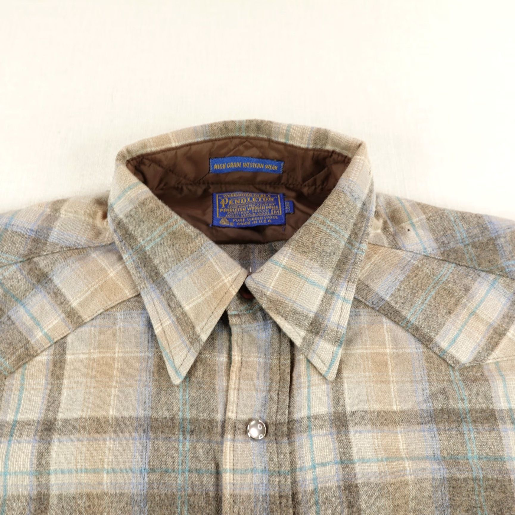 Pendleton VINTAGE Pendleton Shirt Mens Medium Beige Plaid Wool Flannel Western Pearl Snap 70s Size US M / EU 48-50 / 2 - 2 Thumbnail