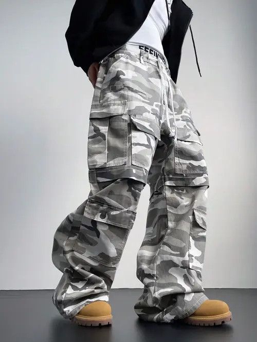 VIBE Y2K Vintage Streetwear White Camo Cargo Baggy Jeans sh Size US 33 - 1 Thumbnail