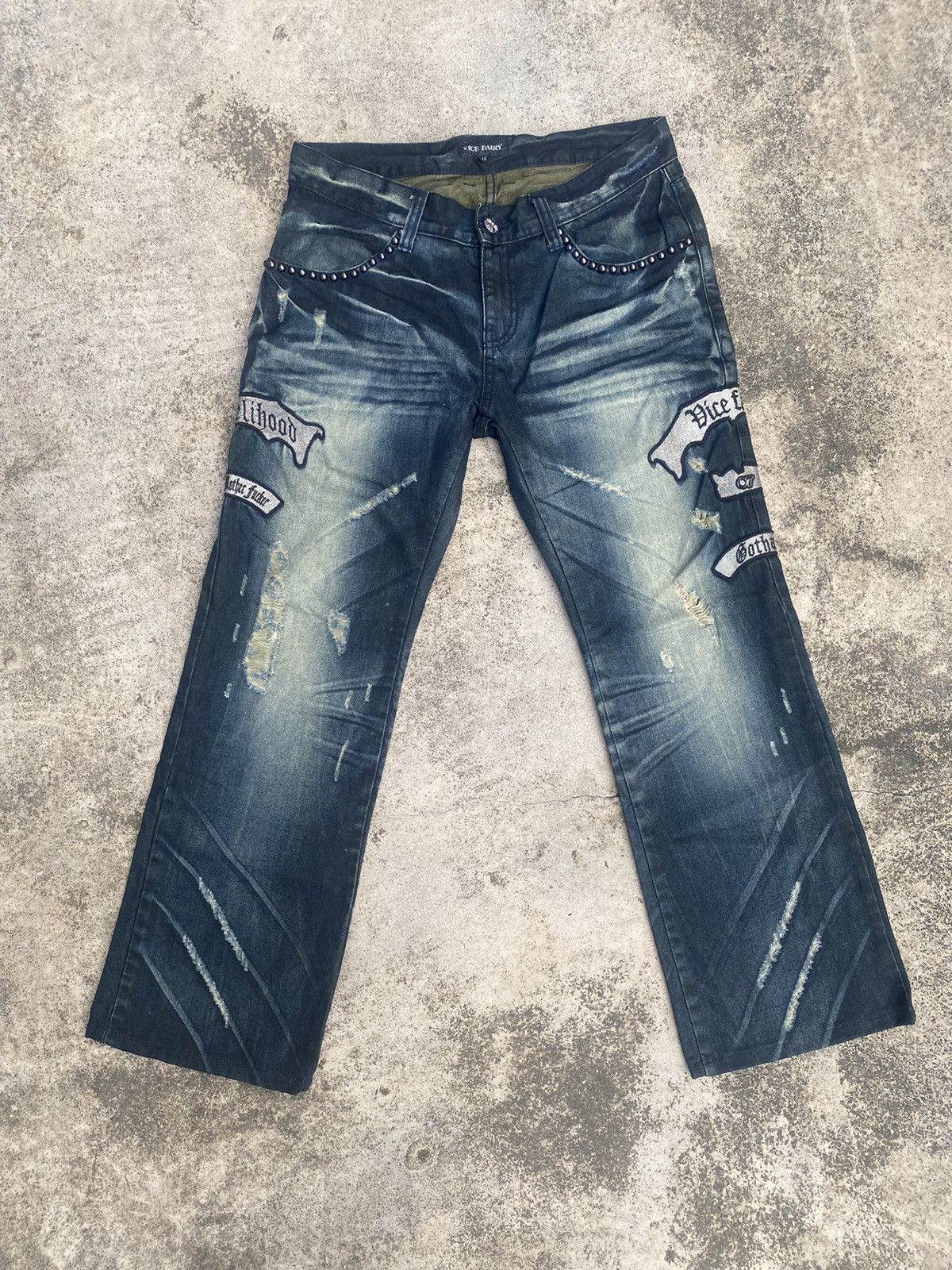 If Six Was Nine × Japanese Brand Flare Jeans Vice Fairy Clawmark Patches Studded Size US 32 / EU 48 - 3 Thumbnail