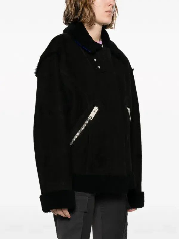 Off-White o1mle0425 Round Shoulder Shearling Jacket in Black Size XS / US 0-2 / IT 36-38 - 3 Thumbnail