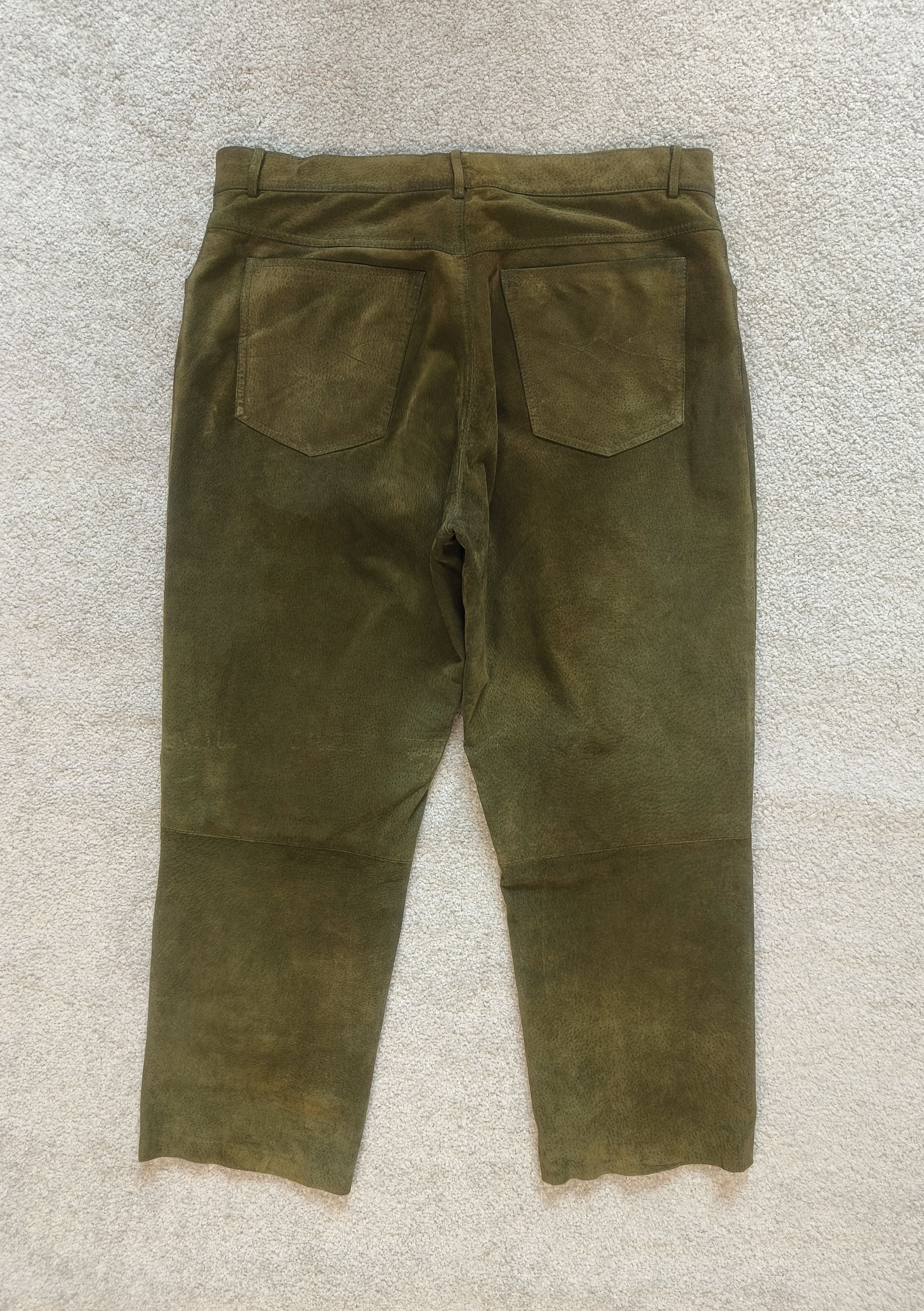 Genuine Leather Vintage Olive Green Button-Fly Leather/Suede Pants Size US 38 / EU 54 - 5 Thumbnail